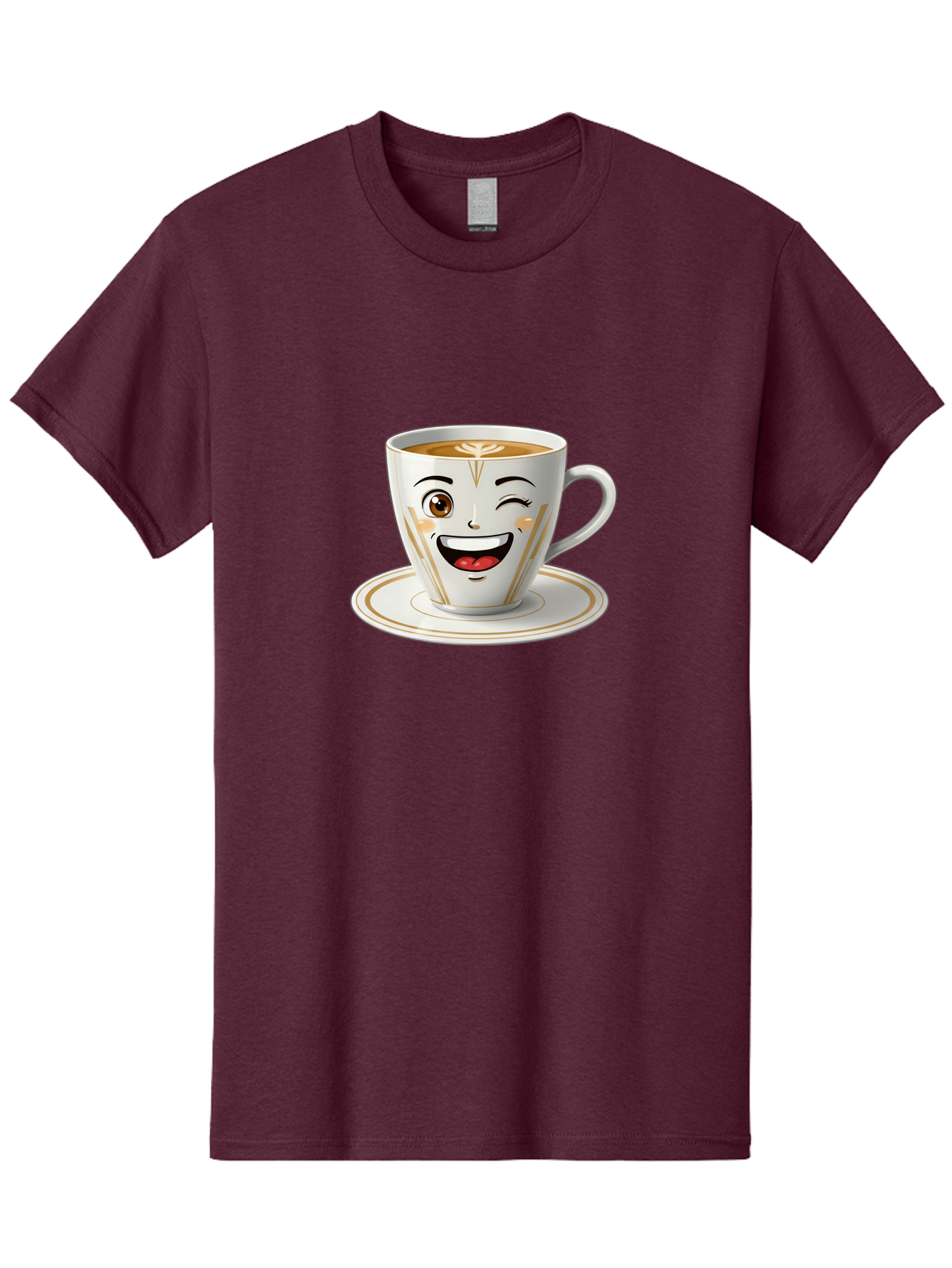 Smiling-Coffee-Cup Men'S Graphic Tee, 100% Cotton, Comfortable Casual Summer Wear, Machine Washable, Happy Coffee Cup, Smiling Face, Brown Coffee, Gold Accents, White Porcelain, Cute Design, Morning Coffee, Cheerful Emoji, Friendly Icon Bac424