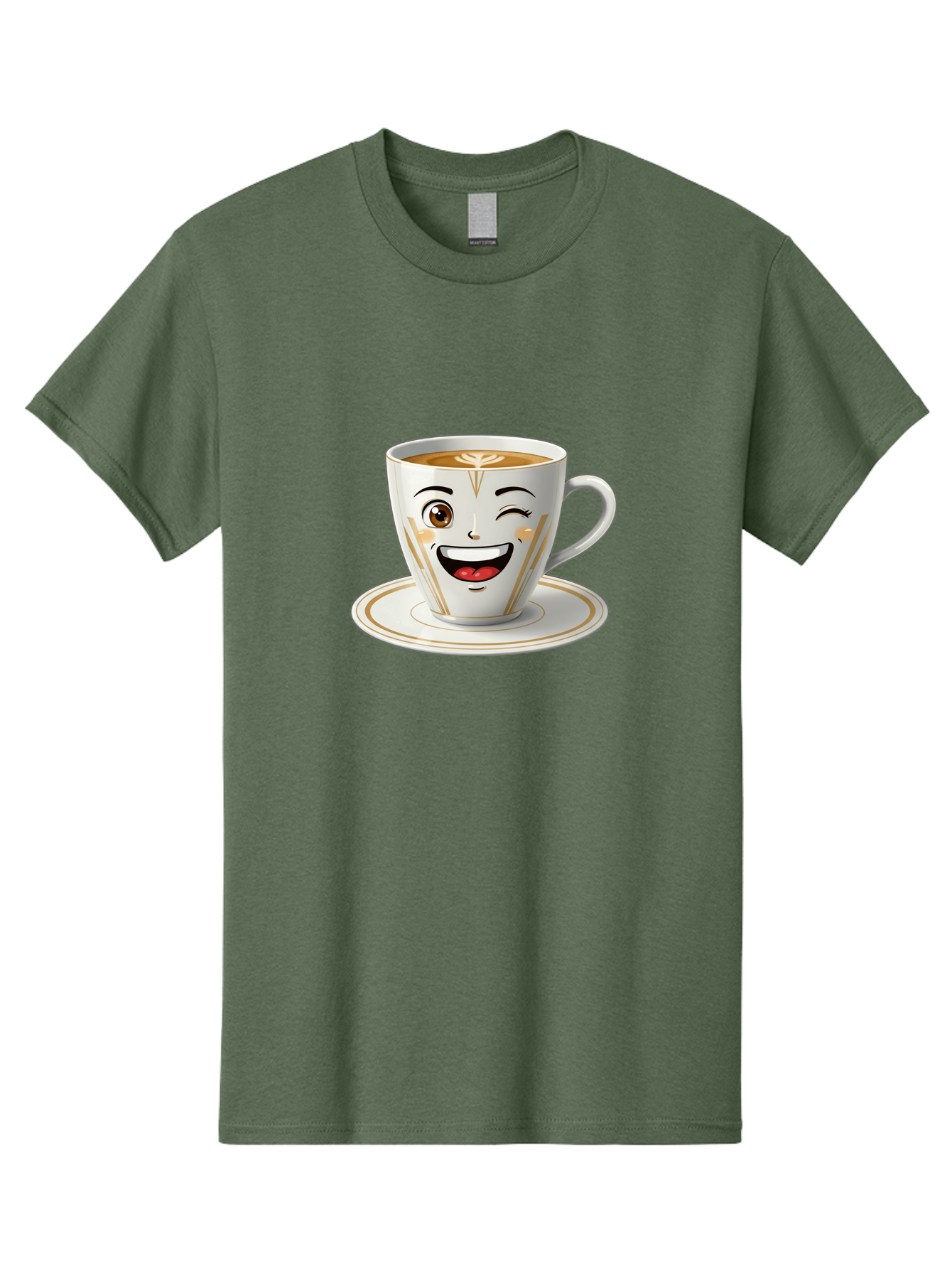 Smiling-Coffee-Cup Men'S Graphic Tee, 100% Cotton, Comfortable Casual Summer Wear, Machine Washable, Happy Coffee Cup, Smiling Face, Brown Coffee, Gold Accents, White Porcelain, Cute Design, Morning Coffee, Cheerful Emoji, Friendly Icon Bac424