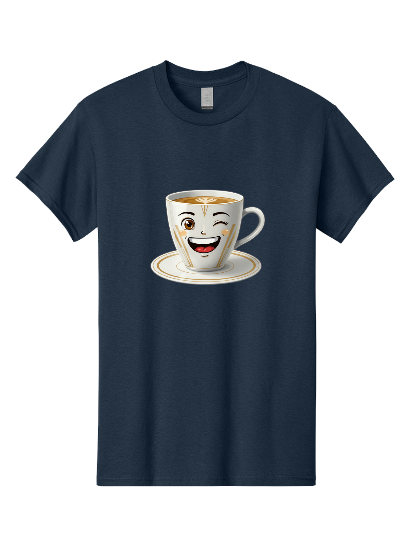 Smiling-Coffee-Cup Men'S Graphic Tee, 100% Cotton, Comfortable Casual Summer Wear, Machine Washable, Happy Coffee Cup, Smiling Face, Brown Coffee, Gold Accents, White Porcelain, Cute Design, Morning Coffee, Cheerful Emoji, Friendly Icon Bac424