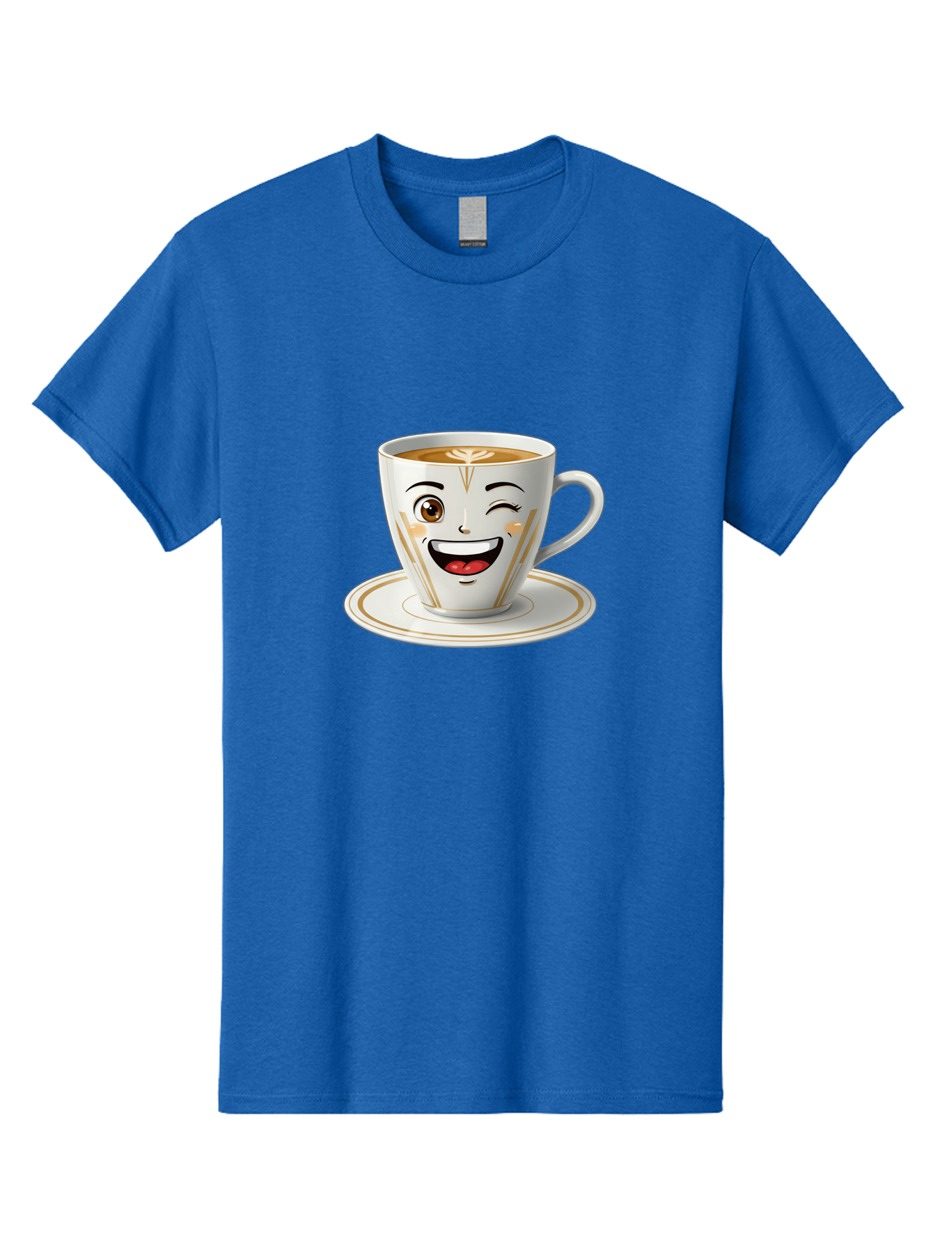 Smiling-Coffee-Cup Men'S Graphic Tee, 100% Cotton, Comfortable Casual Summer Wear, Machine Washable, Happy Coffee Cup, Smiling Face, Brown Coffee, Gold Accents, White Porcelain, Cute Design, Morning Coffee, Cheerful Emoji, Friendly Icon Bac424