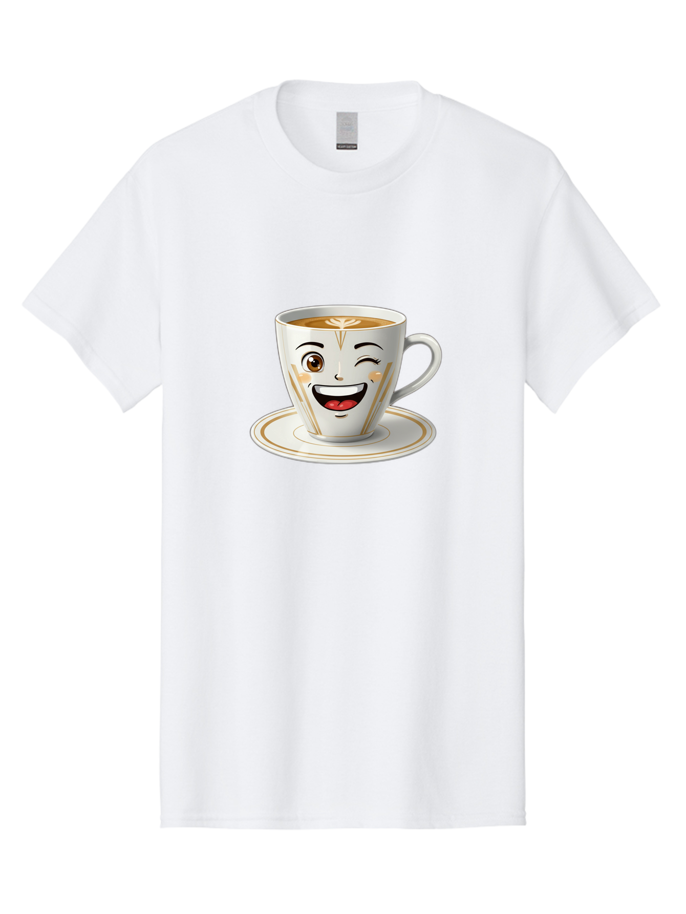Smiling-Coffee-Cup Men'S Graphic Tee, 100% Cotton, Comfortable Casual Summer Wear, Machine Washable, Happy Coffee Cup, Smiling Face, Brown Coffee, Gold Accents, White Porcelain, Cute Design, Morning Coffee, Cheerful Emoji, Friendly Icon Bac424