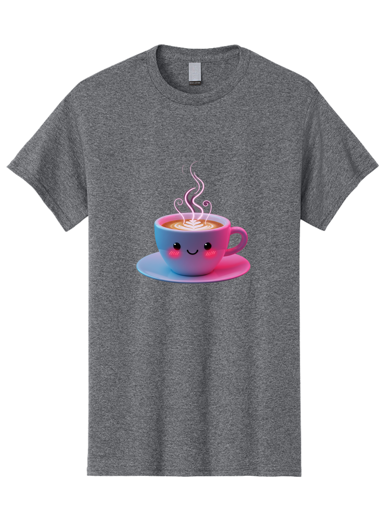 Smiling-Coffee-Mug Men'S Graphic Tee, 100% Cotton, Comfortable Casual Summer Wear, Machine Washable, Kawaii Coffee Cup, Steaming Hot Cappuccino, Latte Art, Smiling Face, Pink Cheeks, Adorable Design, Morning Coffee, Coffee Lover, Bac425