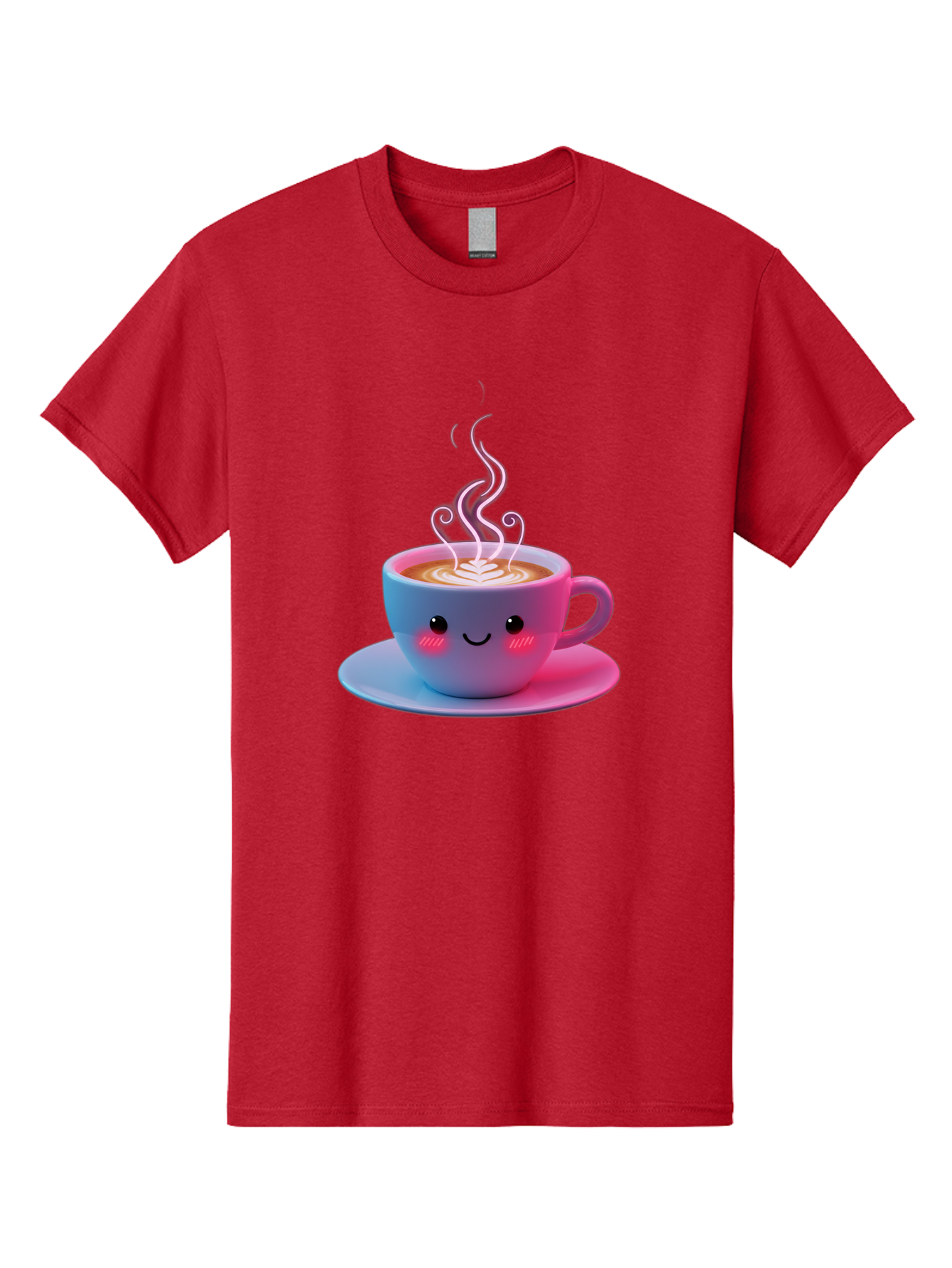 Smiling-Coffee-Mug Men'S Graphic Tee, 100% Cotton, Comfortable Casual Summer Wear, Machine Washable, Kawaii Coffee Cup, Steaming Hot Cappuccino, Latte Art, Smiling Face, Pink Cheeks, Adorable Design, Morning Coffee, Coffee Lover, Bac425