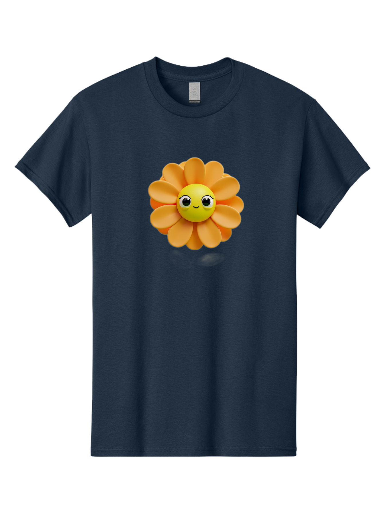 Smiling-Flower-Emoji Men'S Graphic Tee, 100% Cotton, Comfortable Casual Summer Wear, Machine Washable, Smiling Flower, Yellow Center, Orange Petals, Cute Emoji, Happy Face, Cartoon Flower, Vibrant Colors, Playful Design, 3D Rendering, Bac427