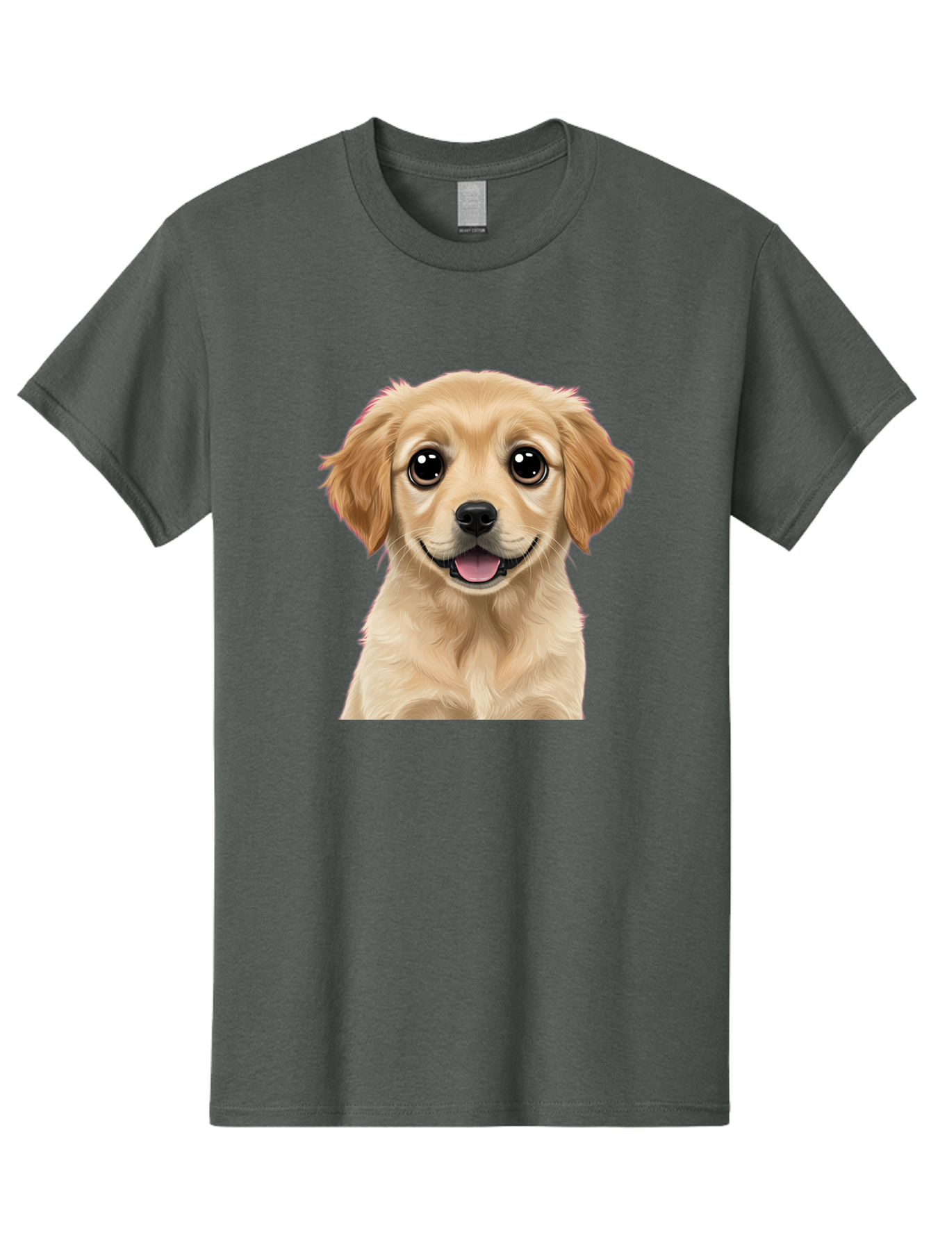 Smiling-Golden-Puppy Men'S Graphic Tee, 100% Cotton, Comfortable Casual Summer Wear, Machine Washable, Friendly Dog, Happy Puppy, Golden Retriever, Big Eyes, Playful Expression, Adorable Face, Cute Nose, Smiling Dog, Cartoon Puppy, Lovable Pet Bac428
