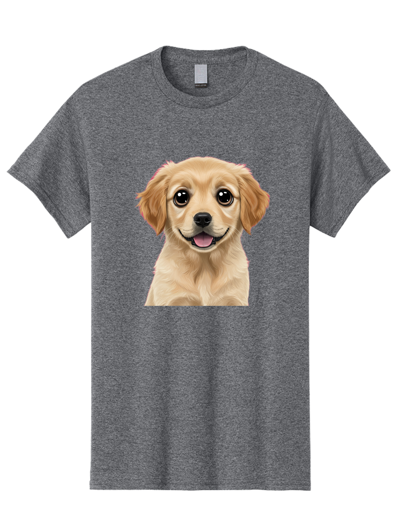Smiling-Golden-Puppy Men'S Graphic Tee, 100% Cotton, Comfortable Casual Summer Wear, Machine Washable, Friendly Dog, Happy Puppy, Golden Retriever, Big Eyes, Playful Expression, Adorable Face, Cute Nose, Smiling Dog, Cartoon Puppy, Lovable Pet Bac428