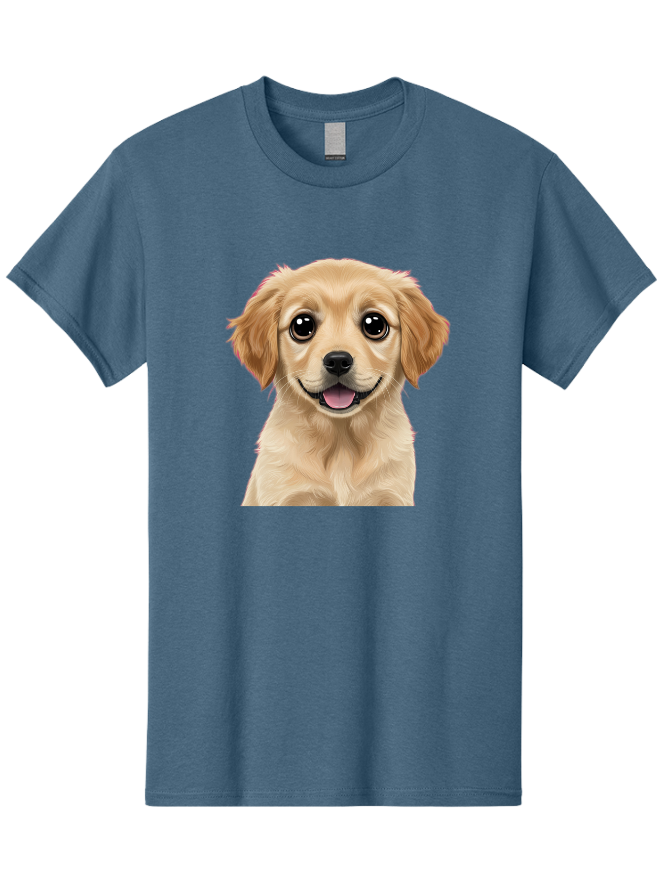 Smiling-Golden-Puppy Men'S Graphic Tee, 100% Cotton, Comfortable Casual Summer Wear, Machine Washable, Friendly Dog, Happy Puppy, Golden Retriever, Big Eyes, Playful Expression, Adorable Face, Cute Nose, Smiling Dog, Cartoon Puppy, Lovable Pet Bac428