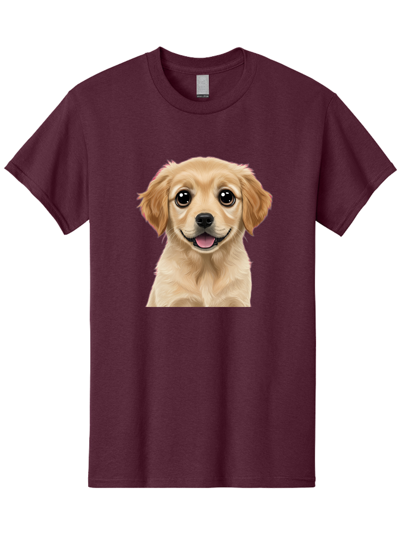 Smiling-Golden-Puppy Men'S Graphic Tee, 100% Cotton, Comfortable Casual Summer Wear, Machine Washable, Friendly Dog, Happy Puppy, Golden Retriever, Big Eyes, Playful Expression, Adorable Face, Cute Nose, Smiling Dog, Cartoon Puppy, Lovable Pet Bac428