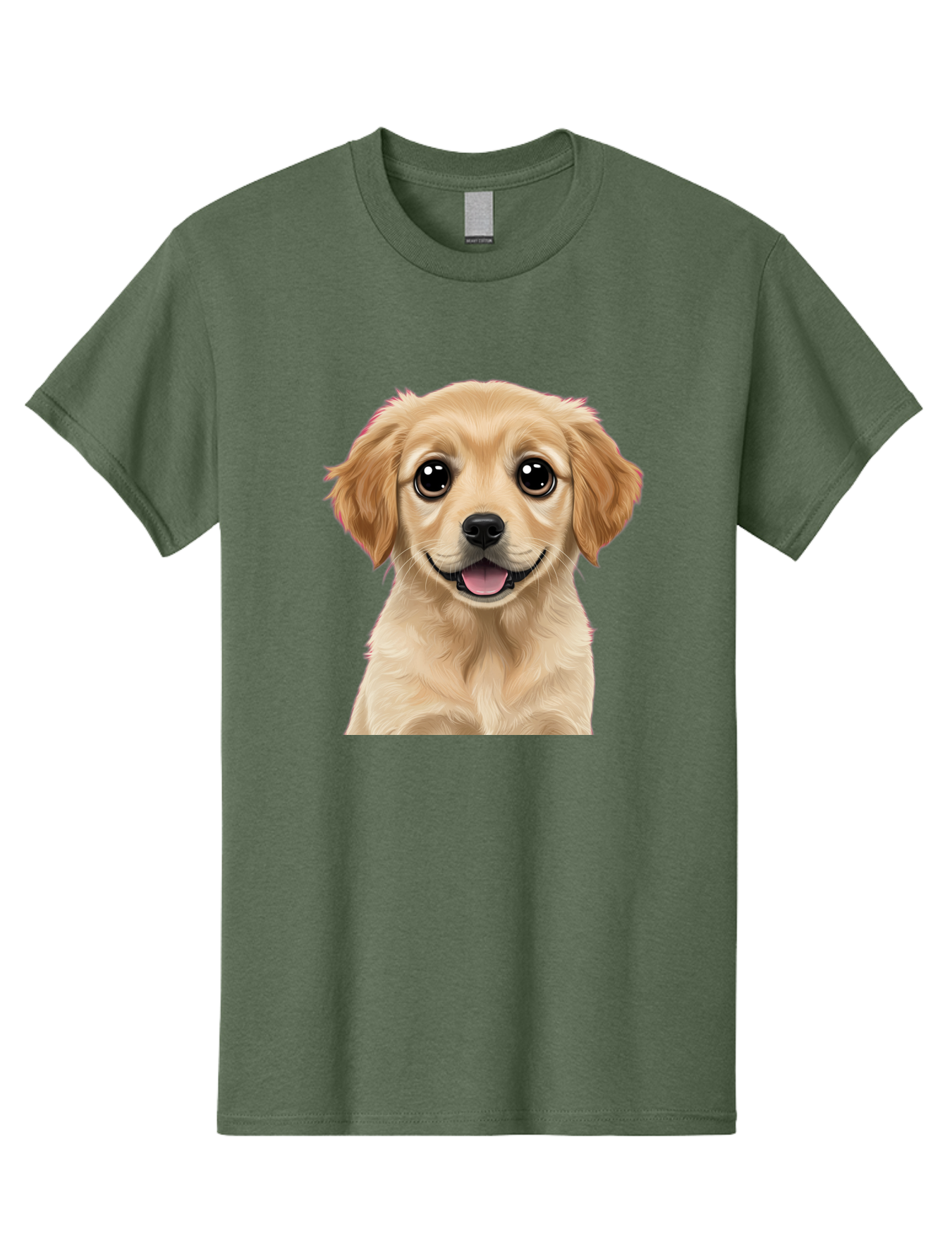 Smiling-Golden-Puppy Men'S Graphic Tee, 100% Cotton, Comfortable Casual Summer Wear, Machine Washable, Friendly Dog, Happy Puppy, Golden Retriever, Big Eyes, Playful Expression, Adorable Face, Cute Nose, Smiling Dog, Cartoon Puppy, Lovable Pet Bac428