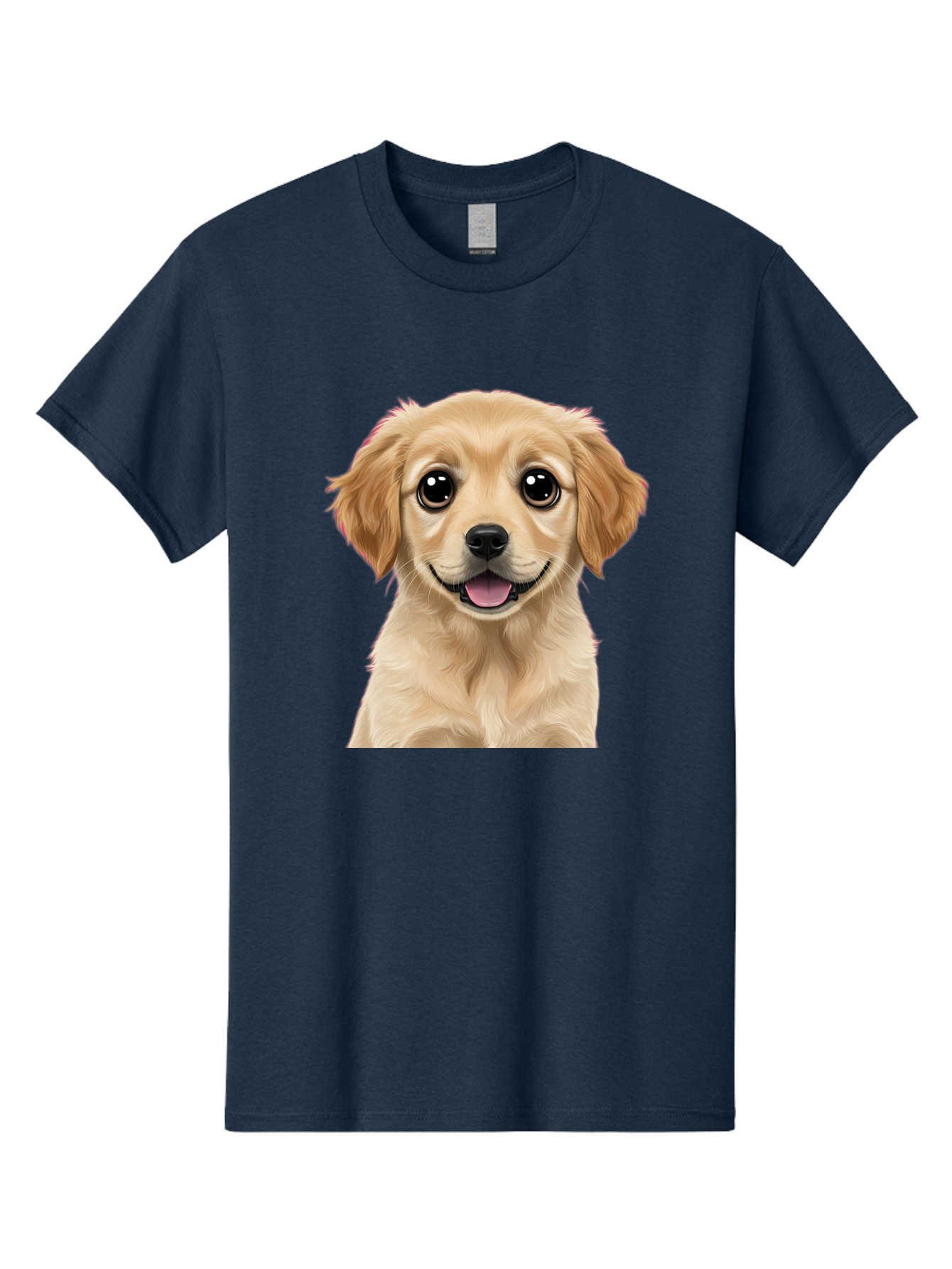 Smiling-Golden-Puppy Men'S Graphic Tee, 100% Cotton, Comfortable Casual Summer Wear, Machine Washable, Friendly Dog, Happy Puppy, Golden Retriever, Big Eyes, Playful Expression, Adorable Face, Cute Nose, Smiling Dog, Cartoon Puppy, Lovable Pet Bac428
