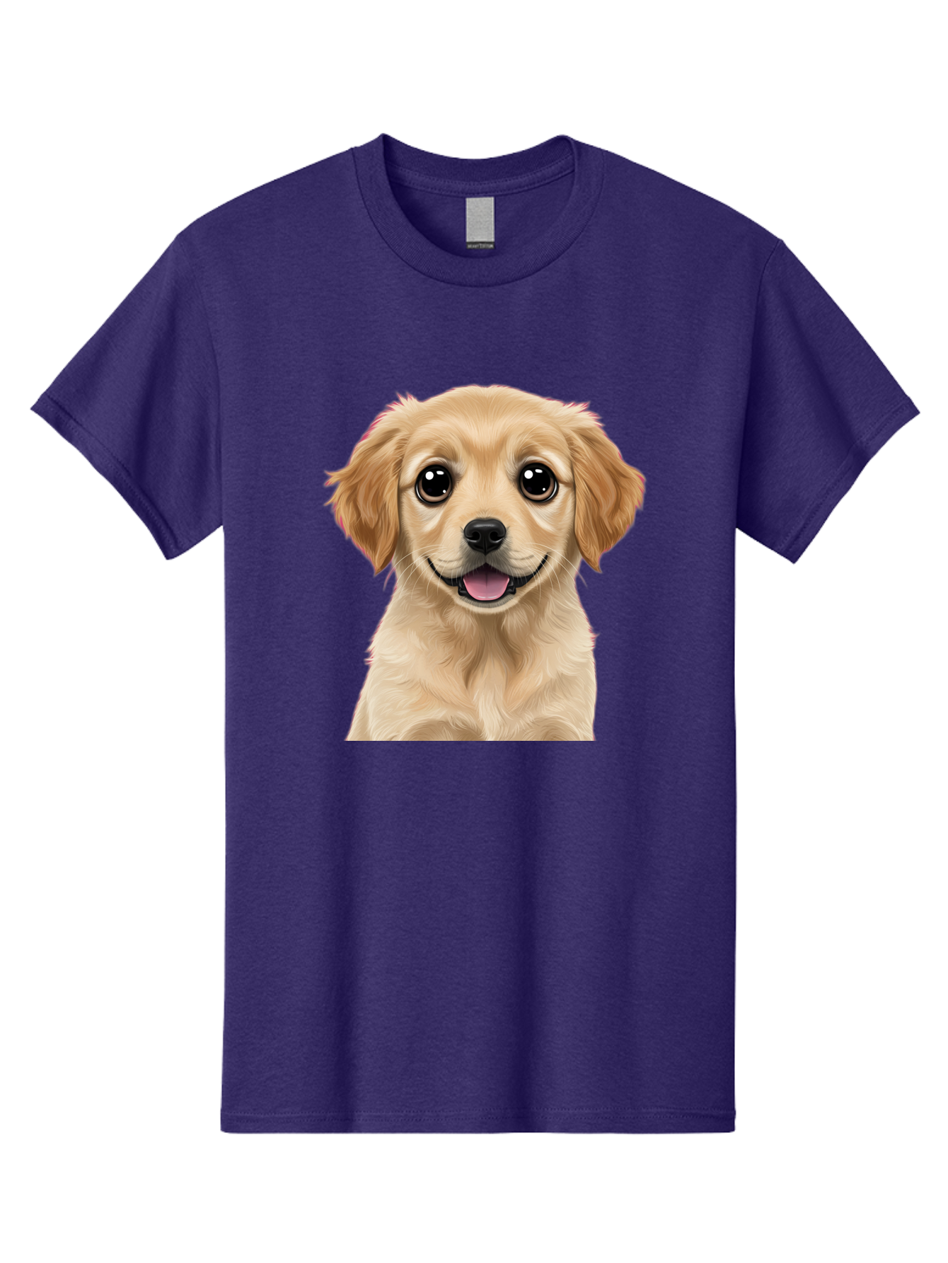 Smiling-Golden-Puppy Men'S Graphic Tee, 100% Cotton, Comfortable Casual Summer Wear, Machine Washable, Friendly Dog, Happy Puppy, Golden Retriever, Big Eyes, Playful Expression, Adorable Face, Cute Nose, Smiling Dog, Cartoon Puppy, Lovable Pet Bac428