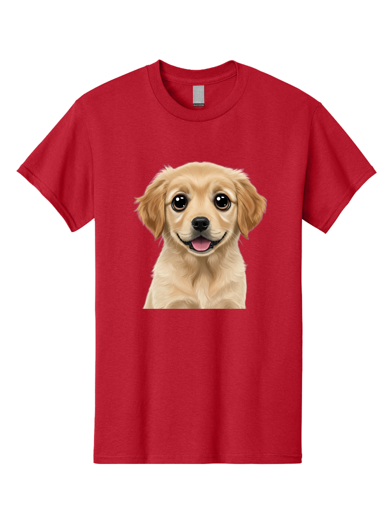 Smiling-Golden-Puppy Men'S Graphic Tee, 100% Cotton, Comfortable Casual Summer Wear, Machine Washable, Friendly Dog, Happy Puppy, Golden Retriever, Big Eyes, Playful Expression, Adorable Face, Cute Nose, Smiling Dog, Cartoon Puppy, Lovable Pet Bac428