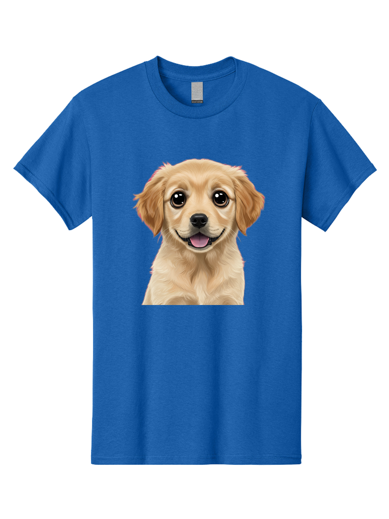 Smiling-Golden-Puppy Men'S Graphic Tee, 100% Cotton, Comfortable Casual Summer Wear, Machine Washable, Friendly Dog, Happy Puppy, Golden Retriever, Big Eyes, Playful Expression, Adorable Face, Cute Nose, Smiling Dog, Cartoon Puppy, Lovable Pet Bac428