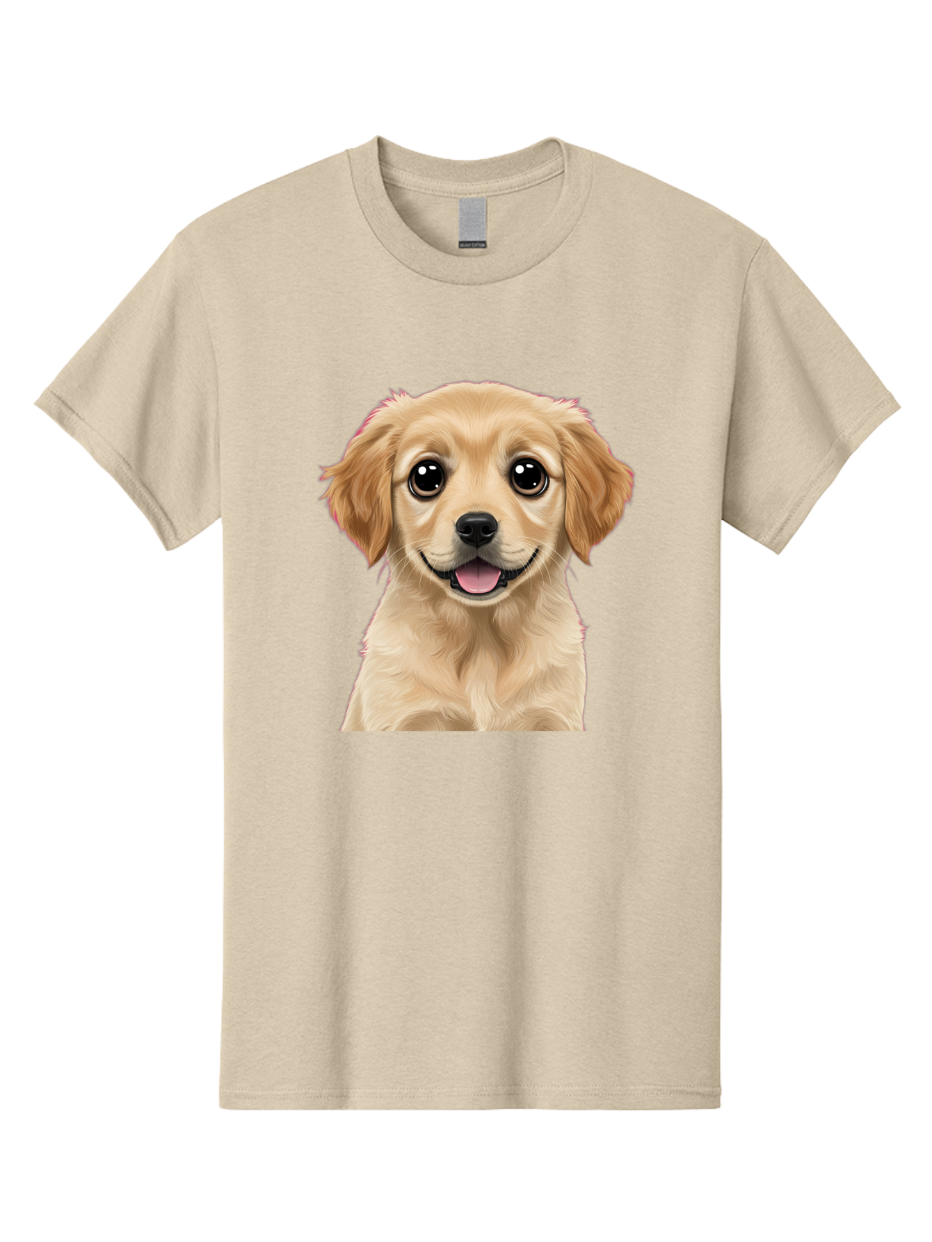 Smiling-Golden-Puppy Men'S Graphic Tee, 100% Cotton, Comfortable Casual Summer Wear, Machine Washable, Friendly Dog, Happy Puppy, Golden Retriever, Big Eyes, Playful Expression, Adorable Face, Cute Nose, Smiling Dog, Cartoon Puppy, Lovable Pet Bac428