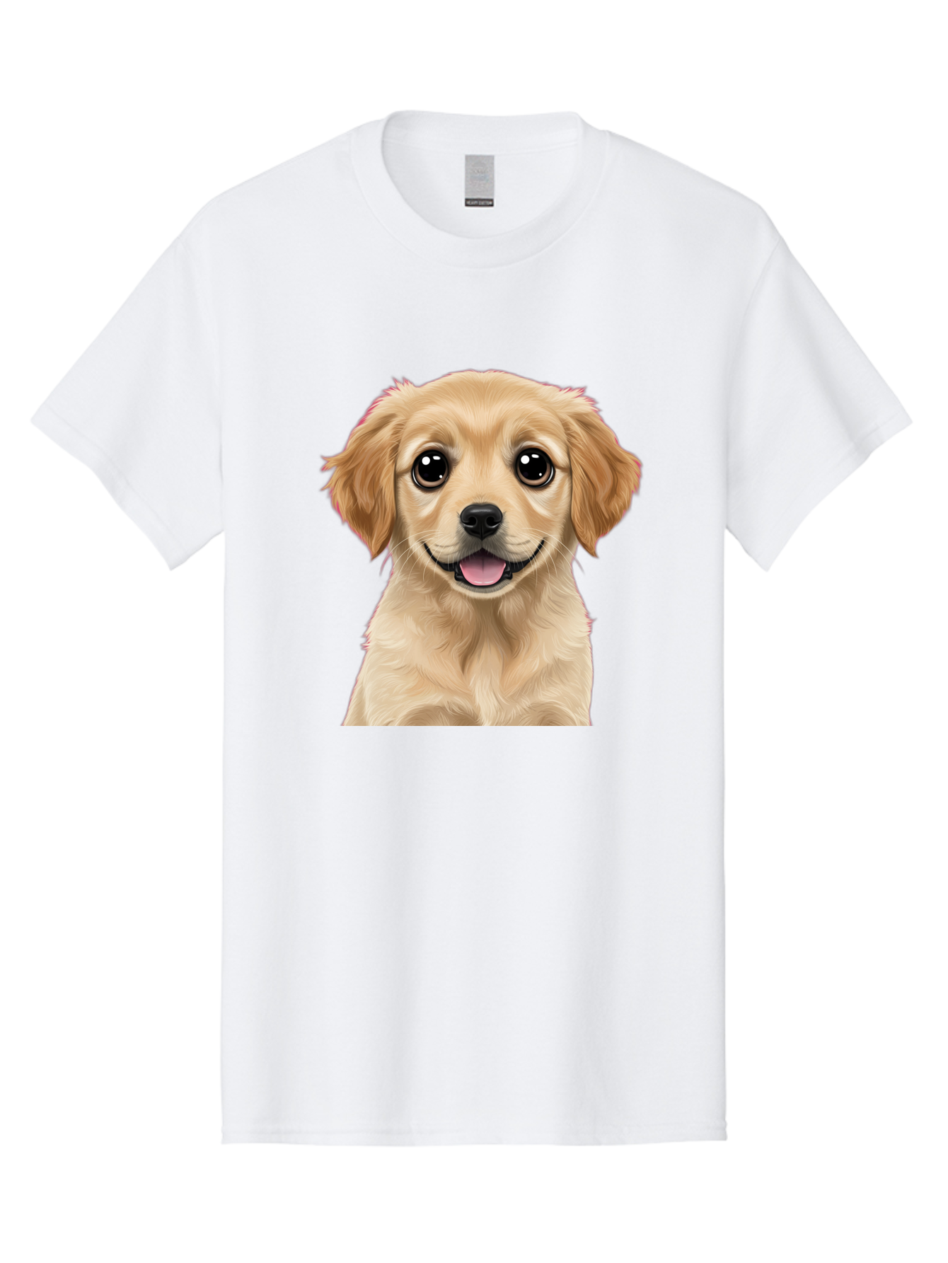 Smiling-Golden-Puppy Men'S Graphic Tee, 100% Cotton, Comfortable Casual Summer Wear, Machine Washable, Friendly Dog, Happy Puppy, Golden Retriever, Big Eyes, Playful Expression, Adorable Face, Cute Nose, Smiling Dog, Cartoon Puppy, Lovable Pet Bac428