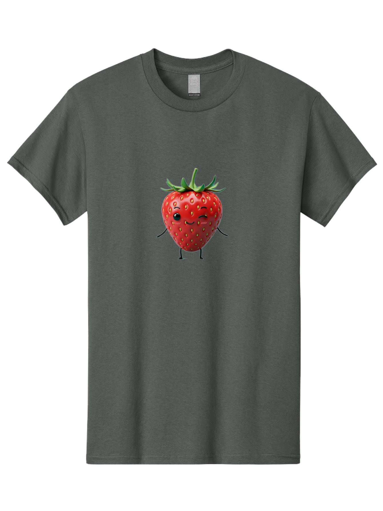 Smiling-Strawberry Men'S Graphic Tee, 100% Cotton, Comfortable Casual Summer Wear, Machine Washable, Cartoon Strawberry, Cute Fruit Character, Winking Face, Whimsical Design, Playful Personality, Sweet Illustration, Fun And Quirky, Bac432