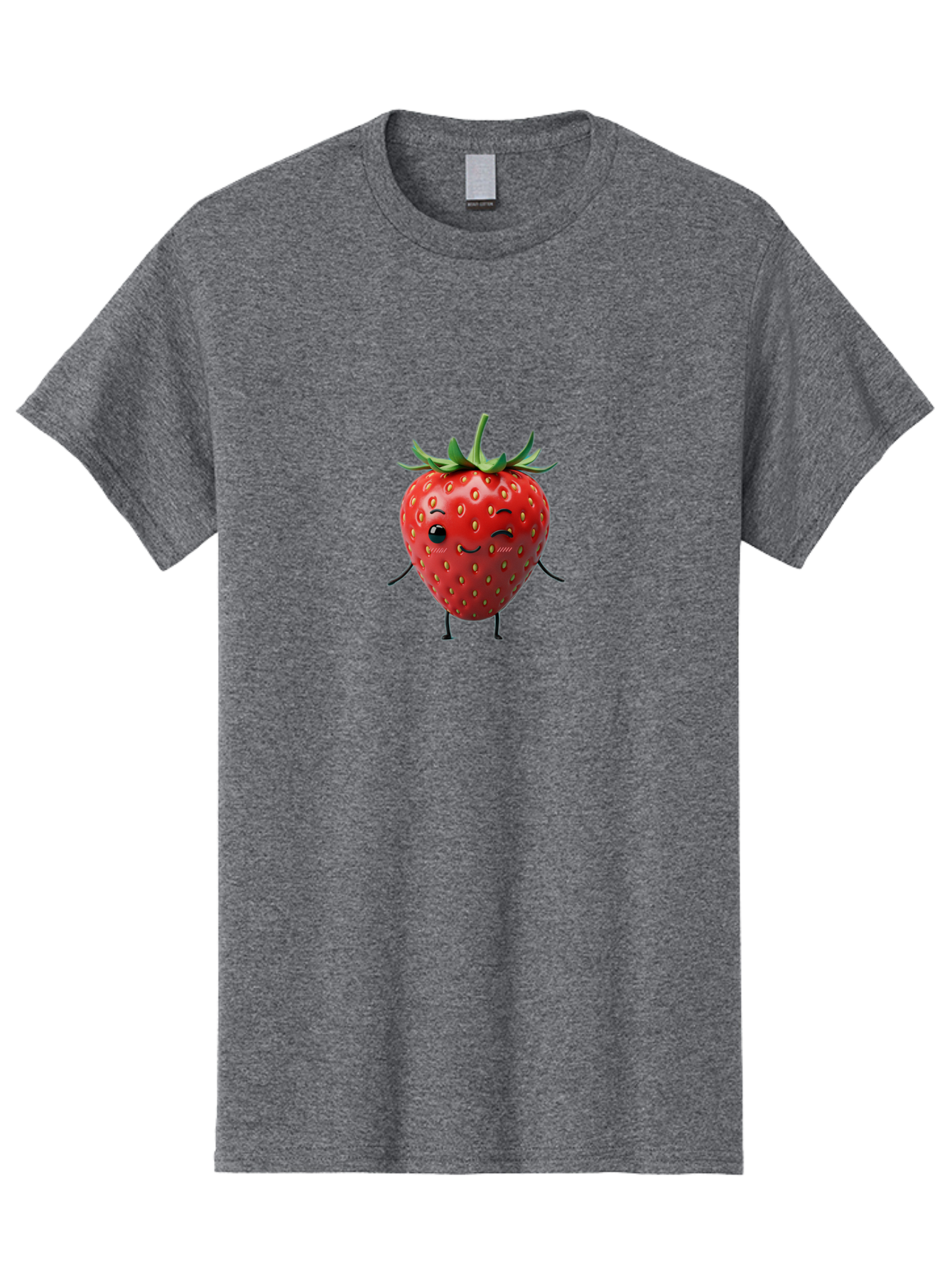 Smiling-Strawberry Men'S Graphic Tee, 100% Cotton, Comfortable Casual Summer Wear, Machine Washable, Cartoon Strawberry, Cute Fruit Character, Winking Face, Whimsical Design, Playful Personality, Sweet Illustration, Fun And Quirky, Bac432