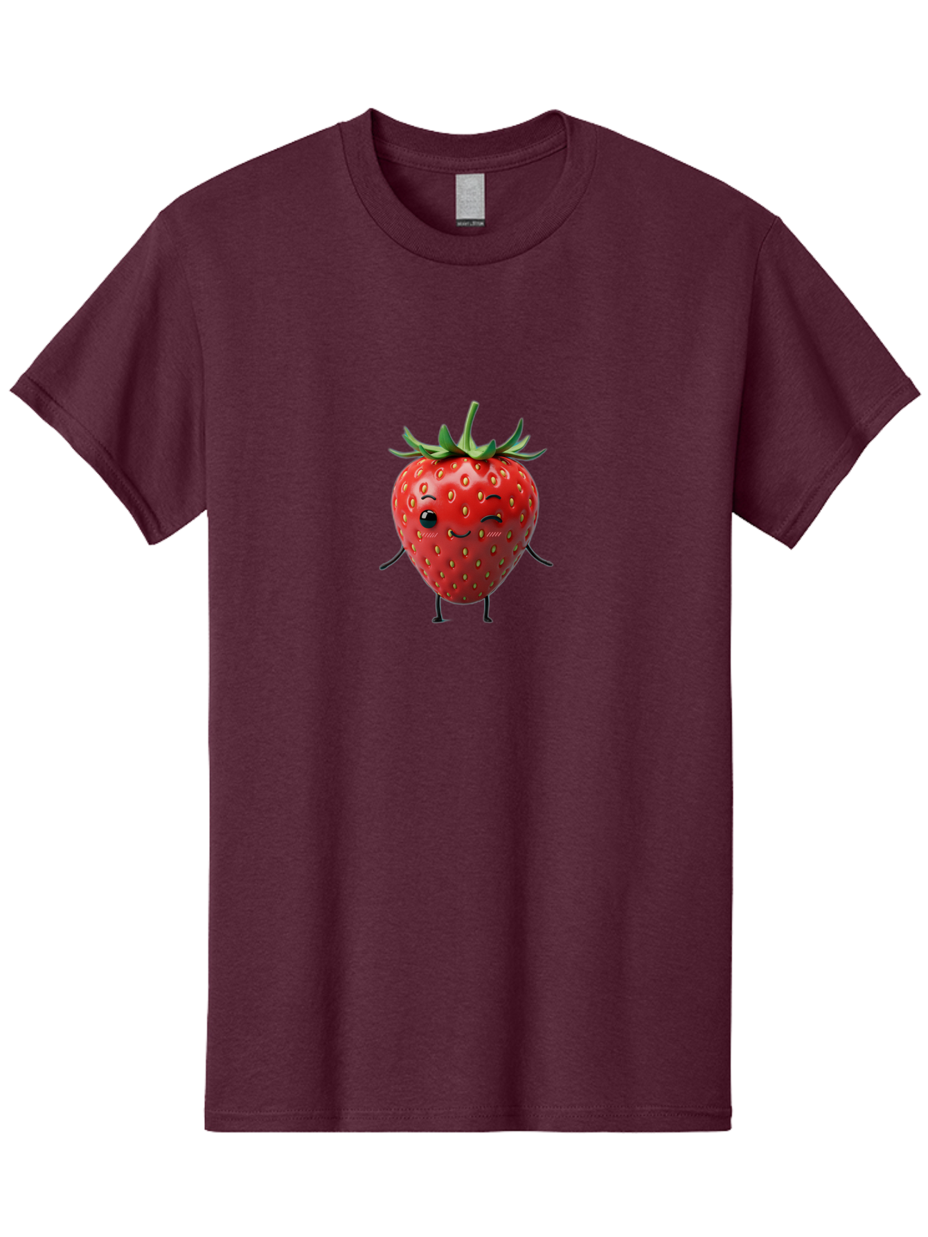 Smiling-Strawberry Men'S Graphic Tee, 100% Cotton, Comfortable Casual Summer Wear, Machine Washable, Cartoon Strawberry, Cute Fruit Character, Winking Face, Whimsical Design, Playful Personality, Sweet Illustration, Fun And Quirky, Bac432