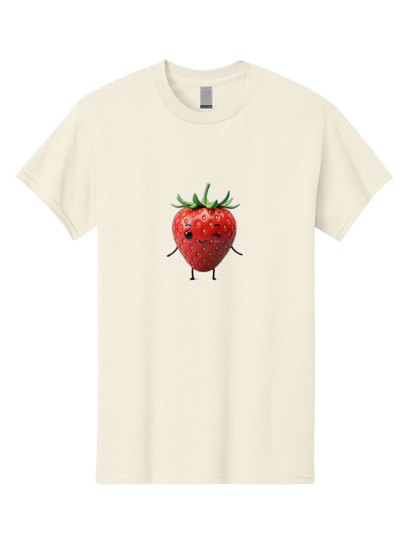 Smiling-Strawberry Men'S Graphic Tee, 100% Cotton, Comfortable Casual Summer Wear, Machine Washable, Cartoon Strawberry, Cute Fruit Character, Winking Face, Whimsical Design, Playful Personality, Sweet Illustration, Fun And Quirky, Bac432