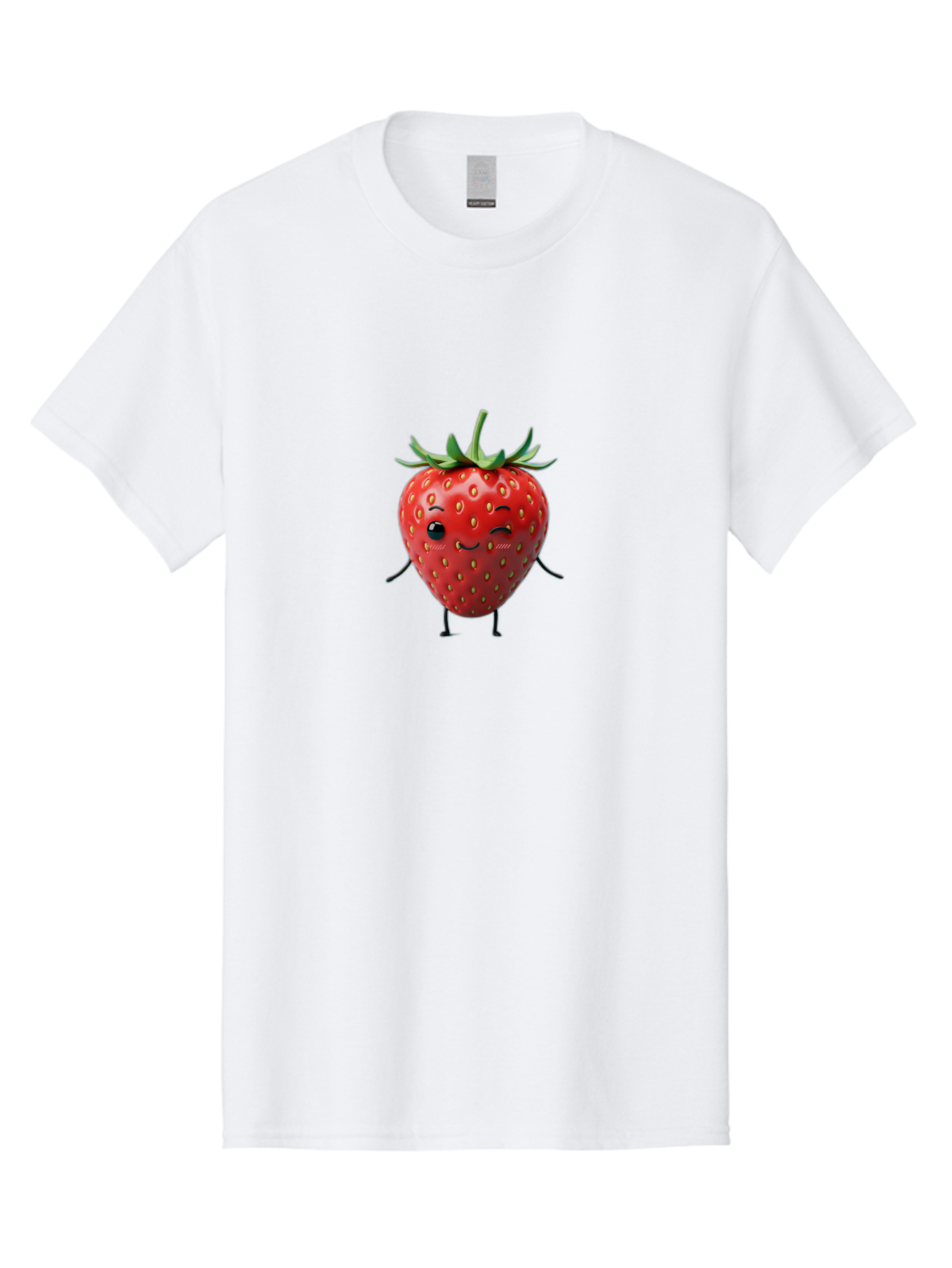 Smiling-Strawberry Men'S Graphic Tee, 100% Cotton, Comfortable Casual Summer Wear, Machine Washable, Cartoon Strawberry, Cute Fruit Character, Winking Face, Whimsical Design, Playful Personality, Sweet Illustration, Fun And Quirky, Bac432