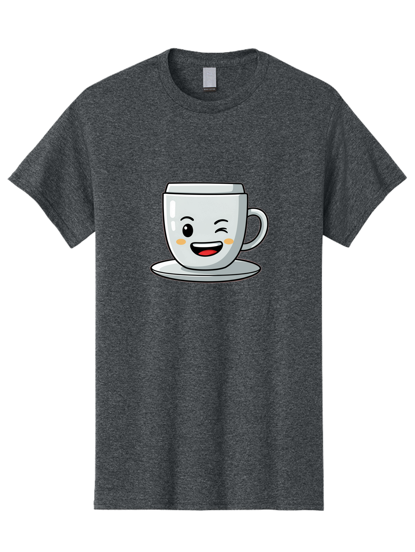 Smiling-Tea-Cup Men'S Graphic Tee, 100% Cotton, Comfortable Casual Summer Wear, Machine Washable, Cartoon Coffee Cup, Smiling Face, Happy Expression, Winking Eye, Red Lips, Kawaii Character, Tea Time, Morning Coffee Bac433