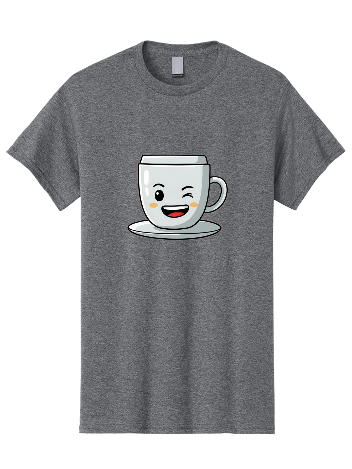 Smiling-Tea-Cup Men'S Graphic Tee, 100% Cotton, Comfortable Casual Summer Wear, Machine Washable, Cartoon Coffee Cup, Smiling Face, Happy Expression, Winking Eye, Red Lips, Kawaii Character, Tea Time, Morning Coffee Bac433