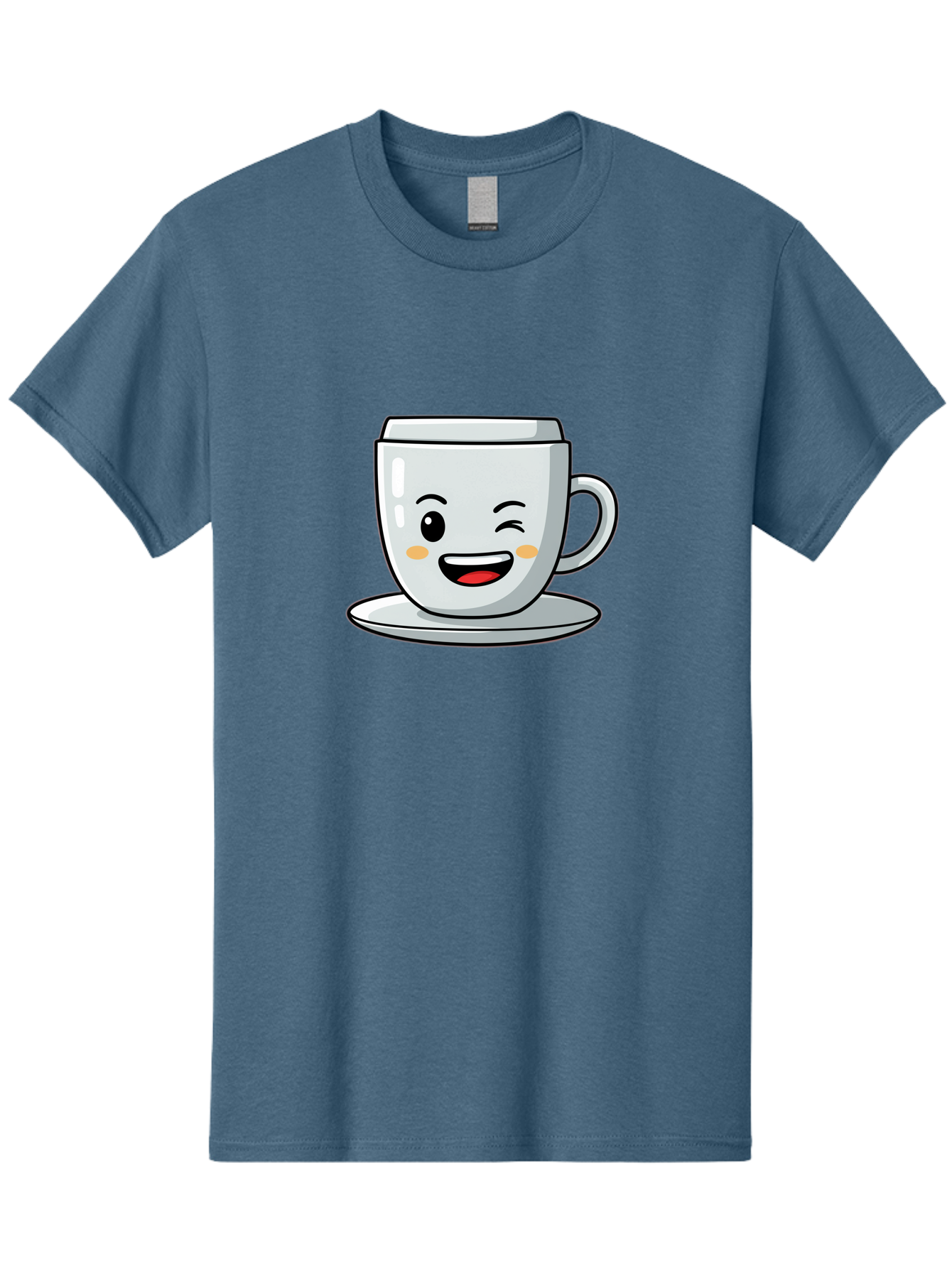 Smiling-Tea-Cup Men'S Graphic Tee, 100% Cotton, Comfortable Casual Summer Wear, Machine Washable, Cartoon Coffee Cup, Smiling Face, Happy Expression, Winking Eye, Red Lips, Kawaii Character, Tea Time, Morning Coffee Bac433