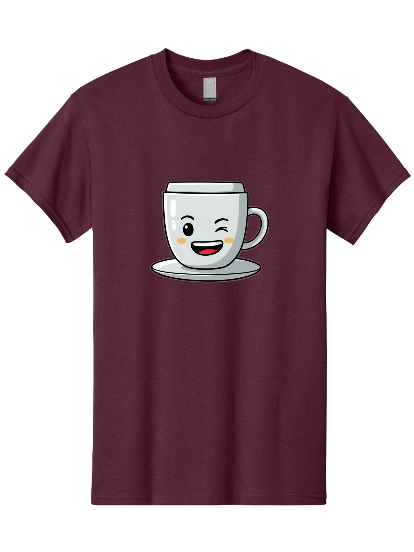 Smiling-Tea-Cup Men'S Graphic Tee, 100% Cotton, Comfortable Casual Summer Wear, Machine Washable, Cartoon Coffee Cup, Smiling Face, Happy Expression, Winking Eye, Red Lips, Kawaii Character, Tea Time, Morning Coffee Bac433