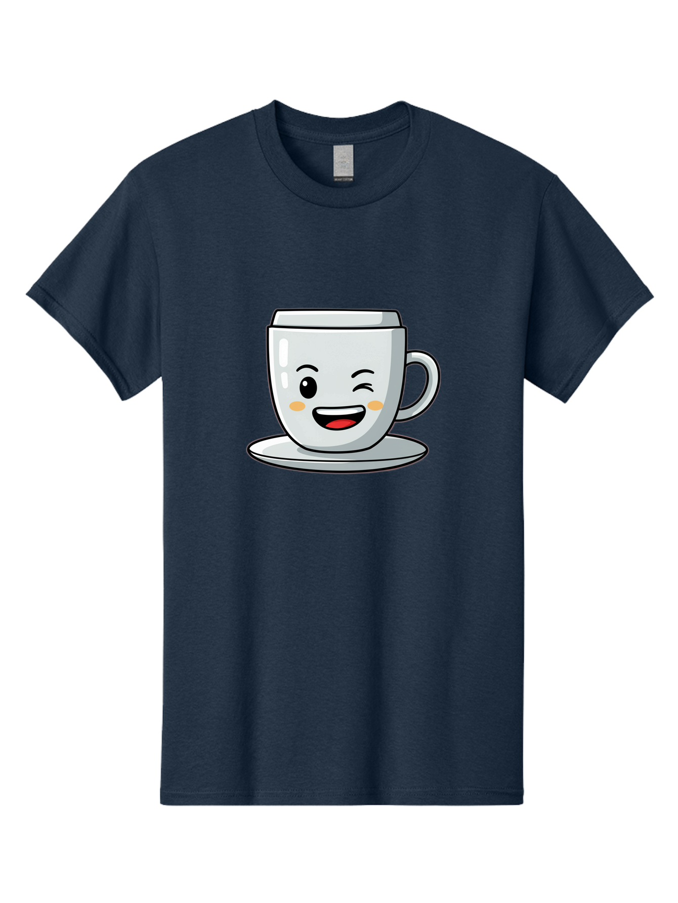 Smiling-Tea-Cup Men'S Graphic Tee, 100% Cotton, Comfortable Casual Summer Wear, Machine Washable, Cartoon Coffee Cup, Smiling Face, Happy Expression, Winking Eye, Red Lips, Kawaii Character, Tea Time, Morning Coffee Bac433