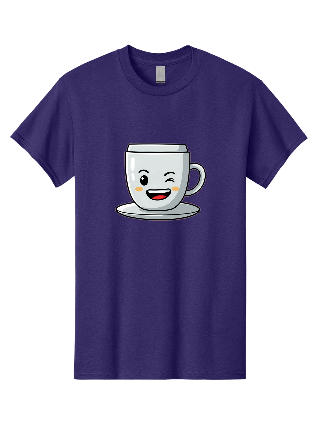 Smiling-Tea-Cup Men'S Graphic Tee, 100% Cotton, Comfortable Casual Summer Wear, Machine Washable, Cartoon Coffee Cup, Smiling Face, Happy Expression, Winking Eye, Red Lips, Kawaii Character, Tea Time, Morning Coffee Bac433