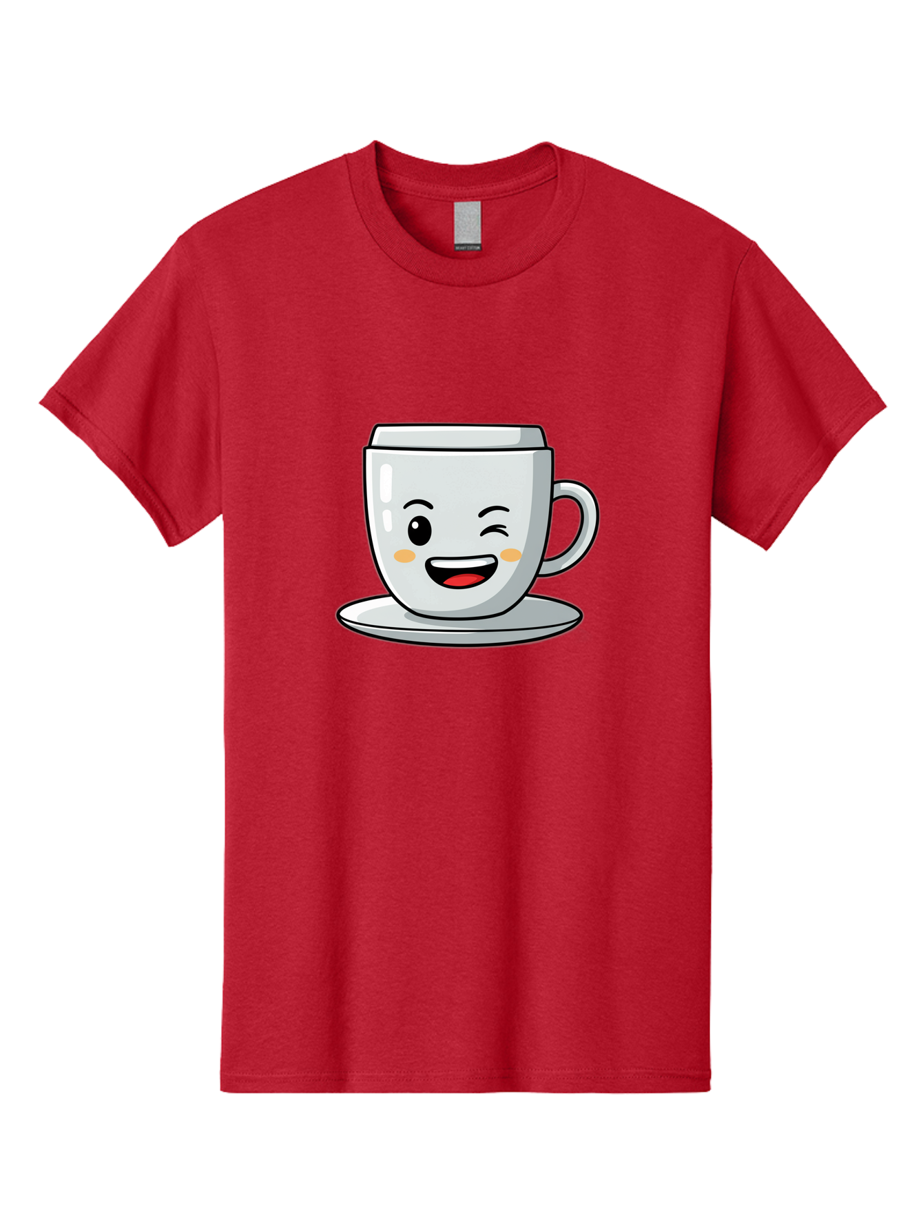 Smiling-Tea-Cup Men'S Graphic Tee, 100% Cotton, Comfortable Casual Summer Wear, Machine Washable, Cartoon Coffee Cup, Smiling Face, Happy Expression, Winking Eye, Red Lips, Kawaii Character, Tea Time, Morning Coffee Bac433