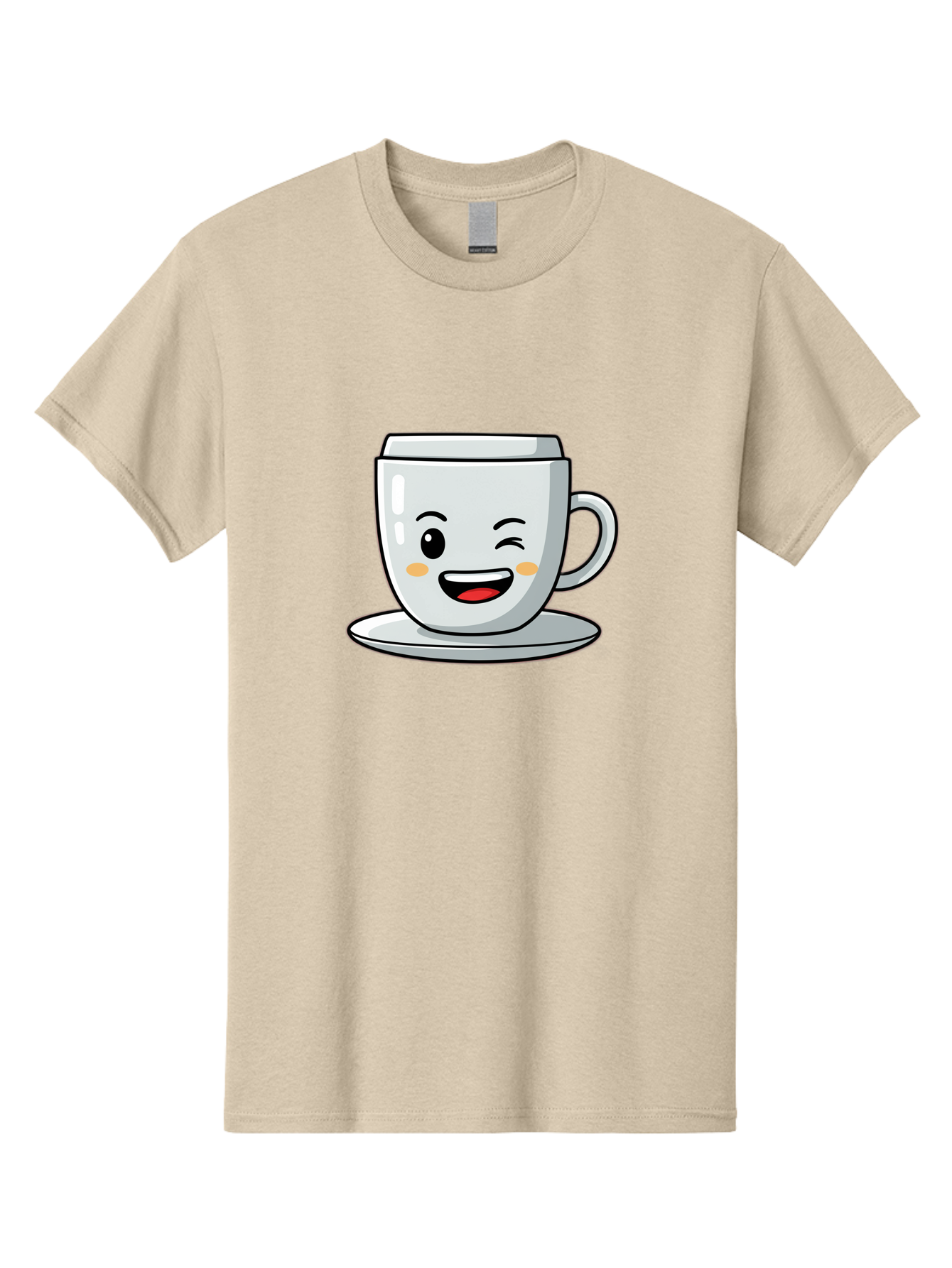 Smiling-Tea-Cup Men'S Graphic Tee, 100% Cotton, Comfortable Casual Summer Wear, Machine Washable, Cartoon Coffee Cup, Smiling Face, Happy Expression, Winking Eye, Red Lips, Kawaii Character, Tea Time, Morning Coffee Bac433