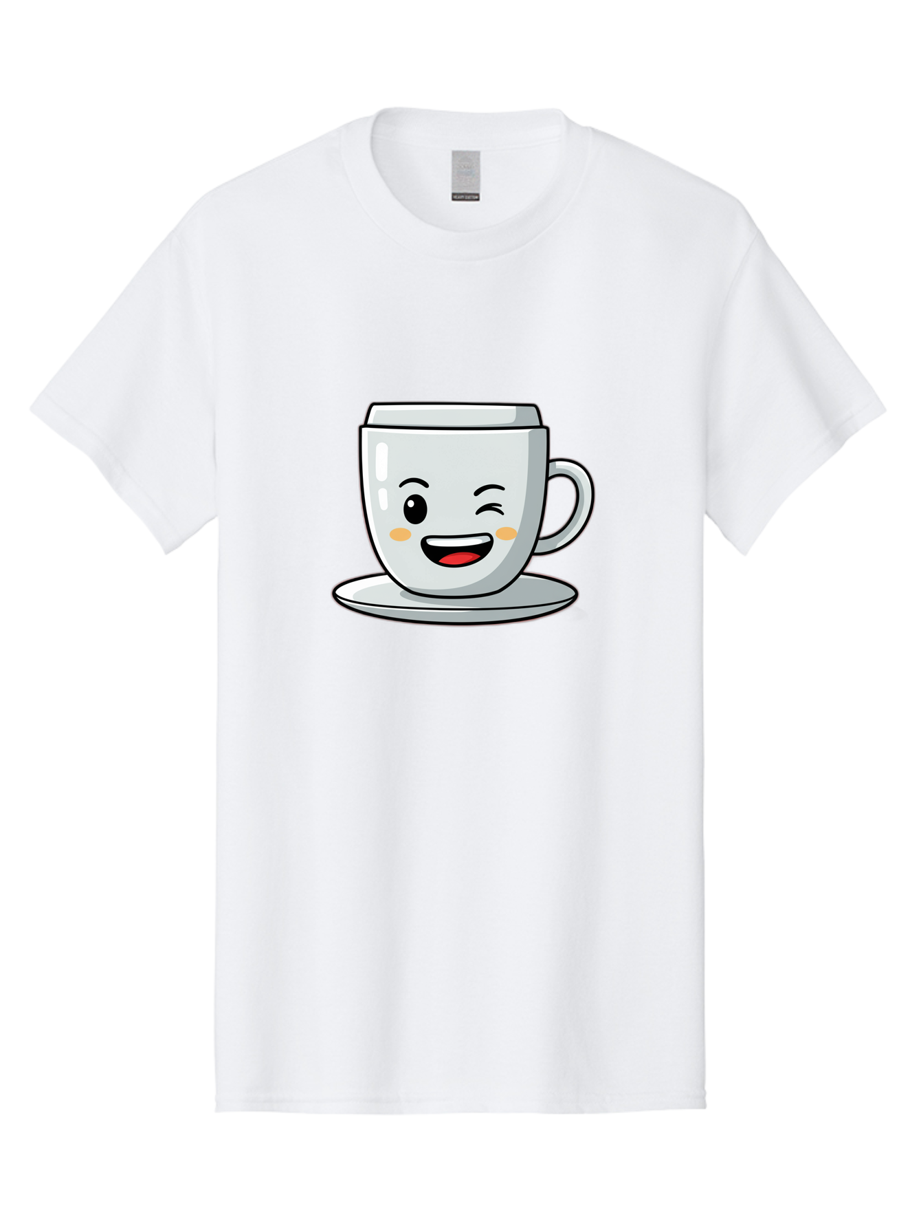 Smiling-Tea-Cup Men'S Graphic Tee, 100% Cotton, Comfortable Casual Summer Wear, Machine Washable, Cartoon Coffee Cup, Smiling Face, Happy Expression, Winking Eye, Red Lips, Kawaii Character, Tea Time, Morning Coffee Bac433
