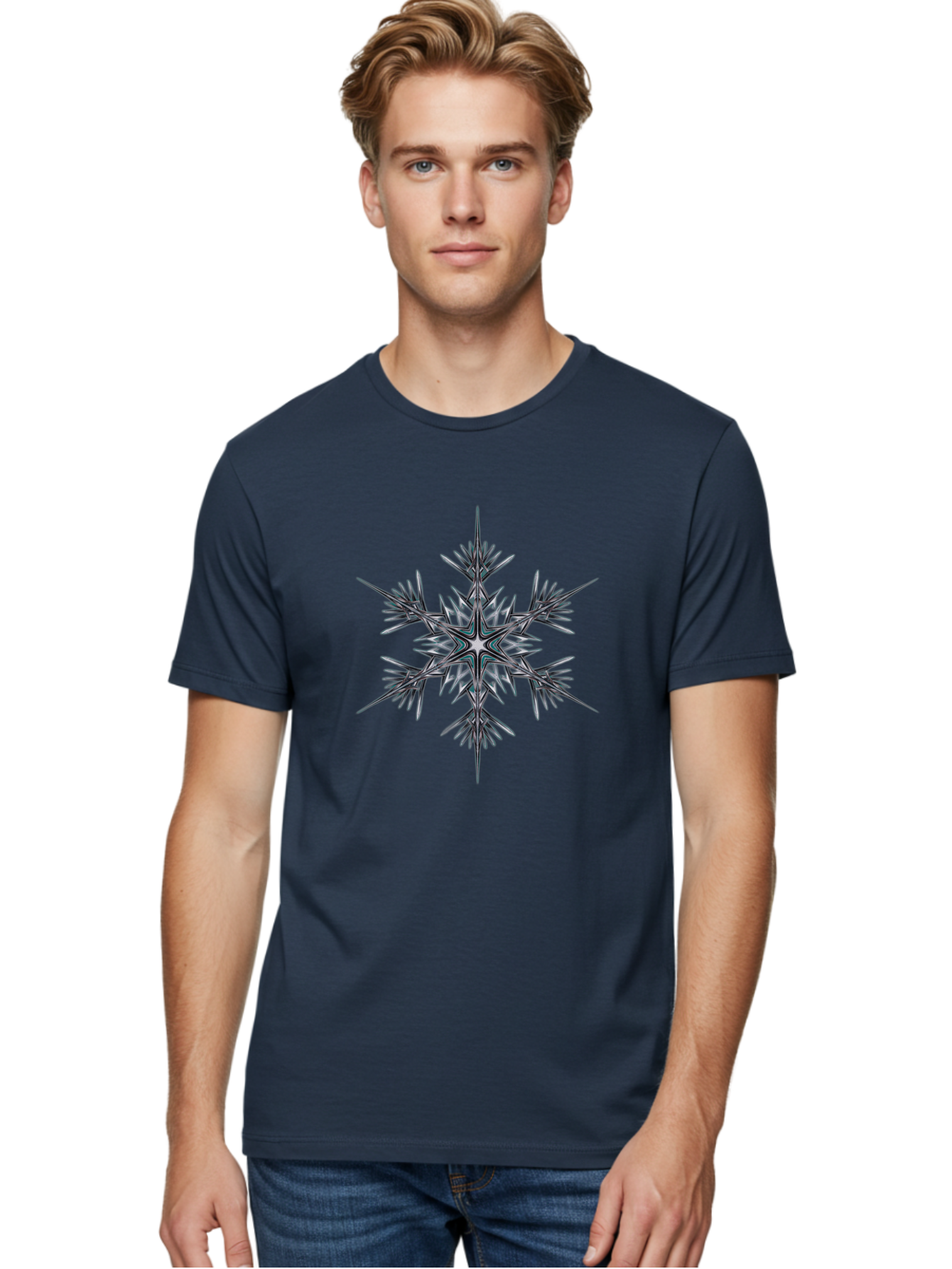 Snowflake-2 Men'S Graphic Tee, 100% Cotton, Comfortable Casual Summer Wear, Machine Washable, Delicate Snowflake, Intricate Patterns, Frosty Design, Crystal Clear, Winter Wonder, Icy Beauty, Symmetrical Shape, Six-Pointed Star Bac435