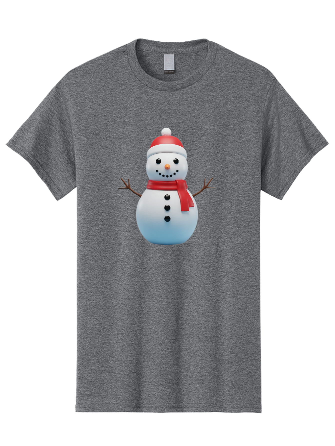Snowman-1 Men'S Graphic Tee, 100% Cotton, Comfortable Casual Summer Wear, Machine Washable, 3D Snowman, Winter Character, Festive Holiday, Red Scarf, Santa Hat, Cartoon Style, Smiling Face, Stick Arms, Black Buttons, Orange Nose, Bac437