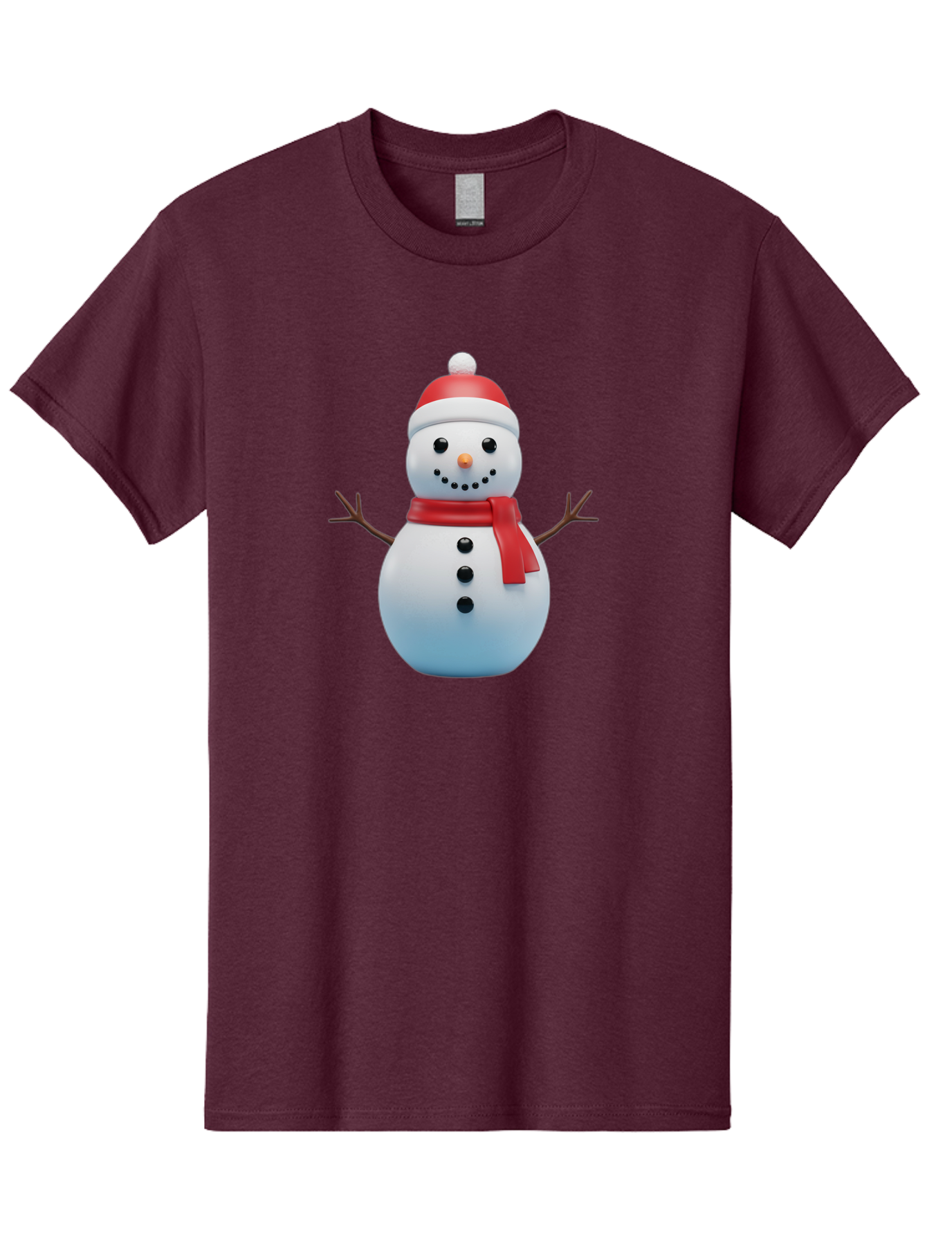 Snowman-1 Men'S Graphic Tee, 100% Cotton, Comfortable Casual Summer Wear, Machine Washable, 3D Snowman, Winter Character, Festive Holiday, Red Scarf, Santa Hat, Cartoon Style, Smiling Face, Stick Arms, Black Buttons, Orange Nose, Bac437