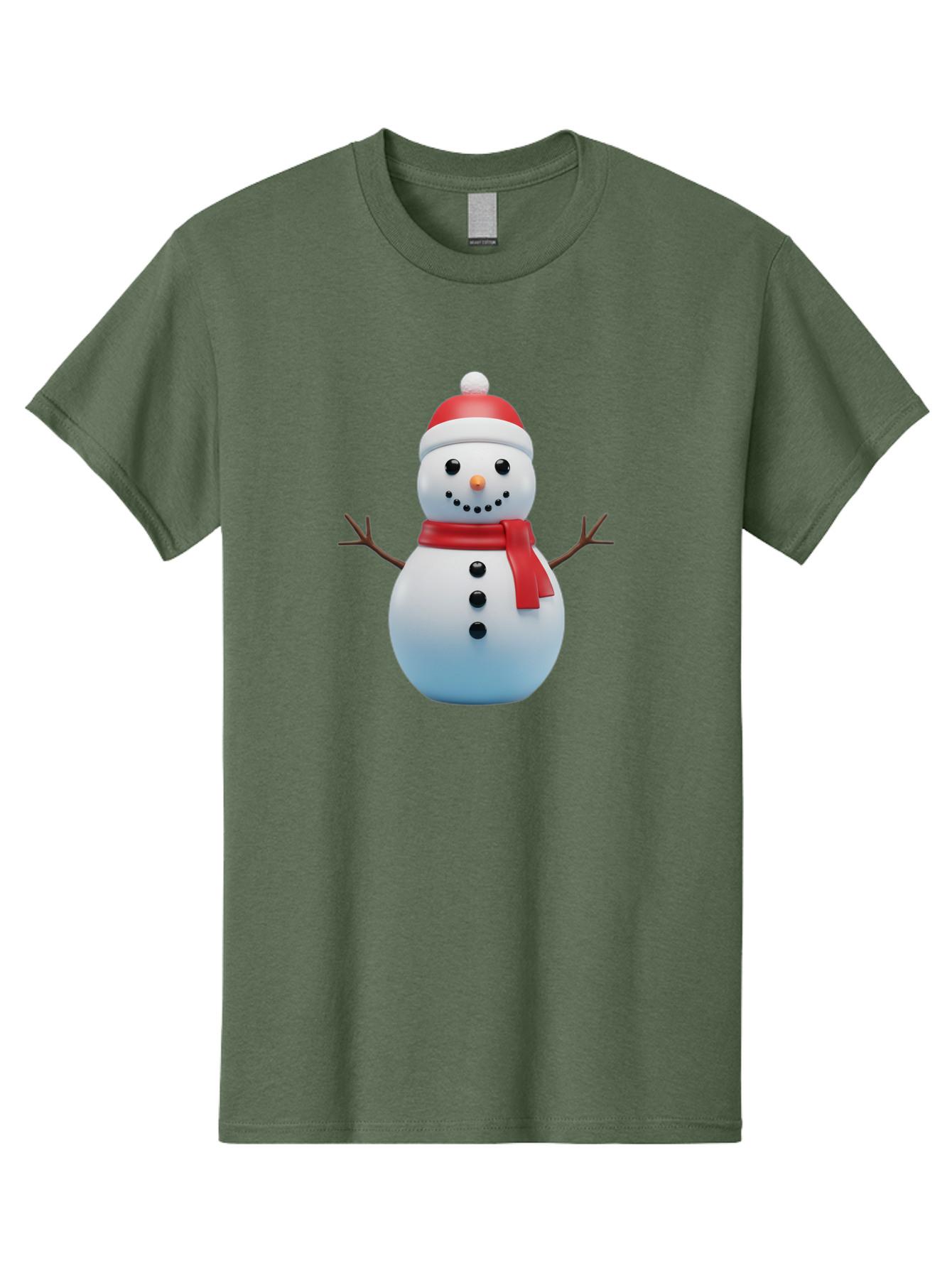 Snowman-1 Men'S Graphic Tee, 100% Cotton, Comfortable Casual Summer Wear, Machine Washable, 3D Snowman, Winter Character, Festive Holiday, Red Scarf, Santa Hat, Cartoon Style, Smiling Face, Stick Arms, Black Buttons, Orange Nose, Bac437