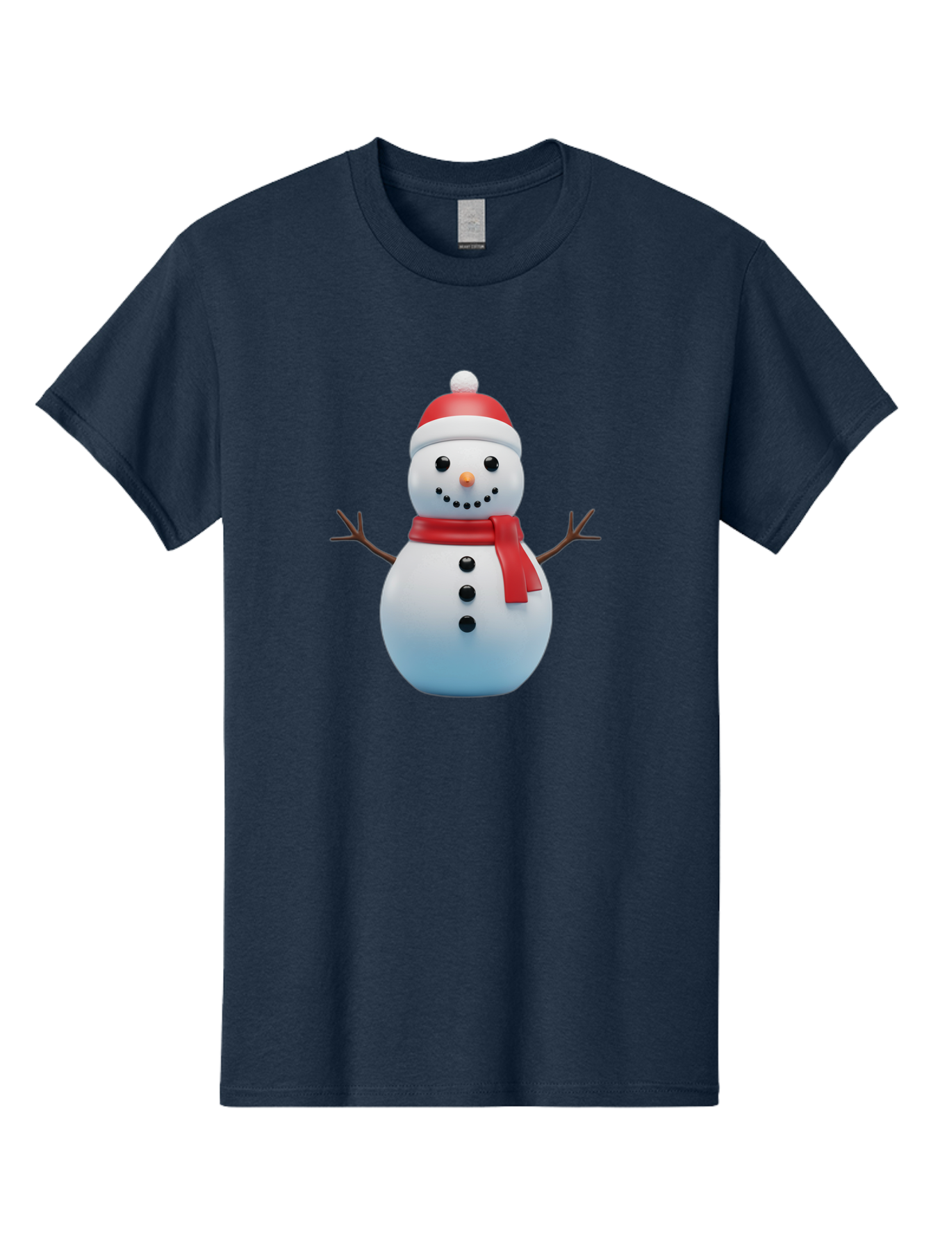 Snowman-1 Men'S Graphic Tee, 100% Cotton, Comfortable Casual Summer Wear, Machine Washable, 3D Snowman, Winter Character, Festive Holiday, Red Scarf, Santa Hat, Cartoon Style, Smiling Face, Stick Arms, Black Buttons, Orange Nose, Bac437