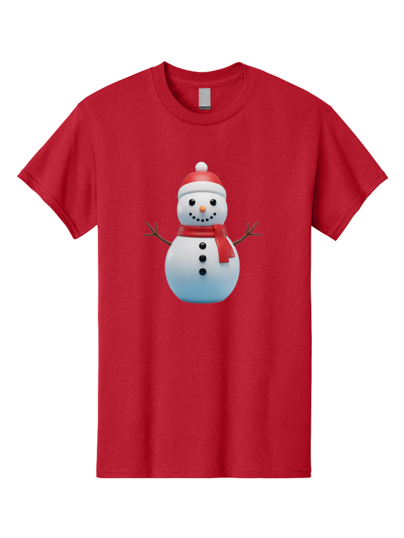 Snowman-1 Men'S Graphic Tee, 100% Cotton, Comfortable Casual Summer Wear, Machine Washable, 3D Snowman, Winter Character, Festive Holiday, Red Scarf, Santa Hat, Cartoon Style, Smiling Face, Stick Arms, Black Buttons, Orange Nose, Bac437