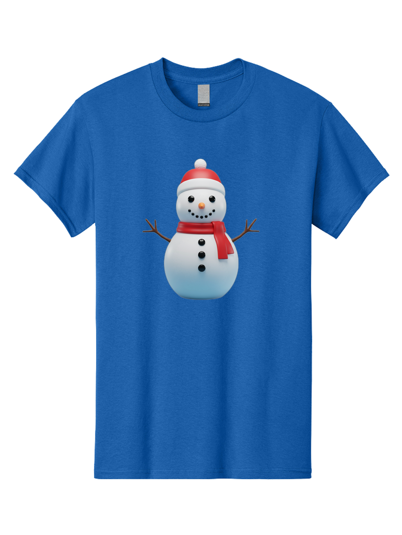 Snowman-1 Men'S Graphic Tee, 100% Cotton, Comfortable Casual Summer Wear, Machine Washable, 3D Snowman, Winter Character, Festive Holiday, Red Scarf, Santa Hat, Cartoon Style, Smiling Face, Stick Arms, Black Buttons, Orange Nose, Bac437
