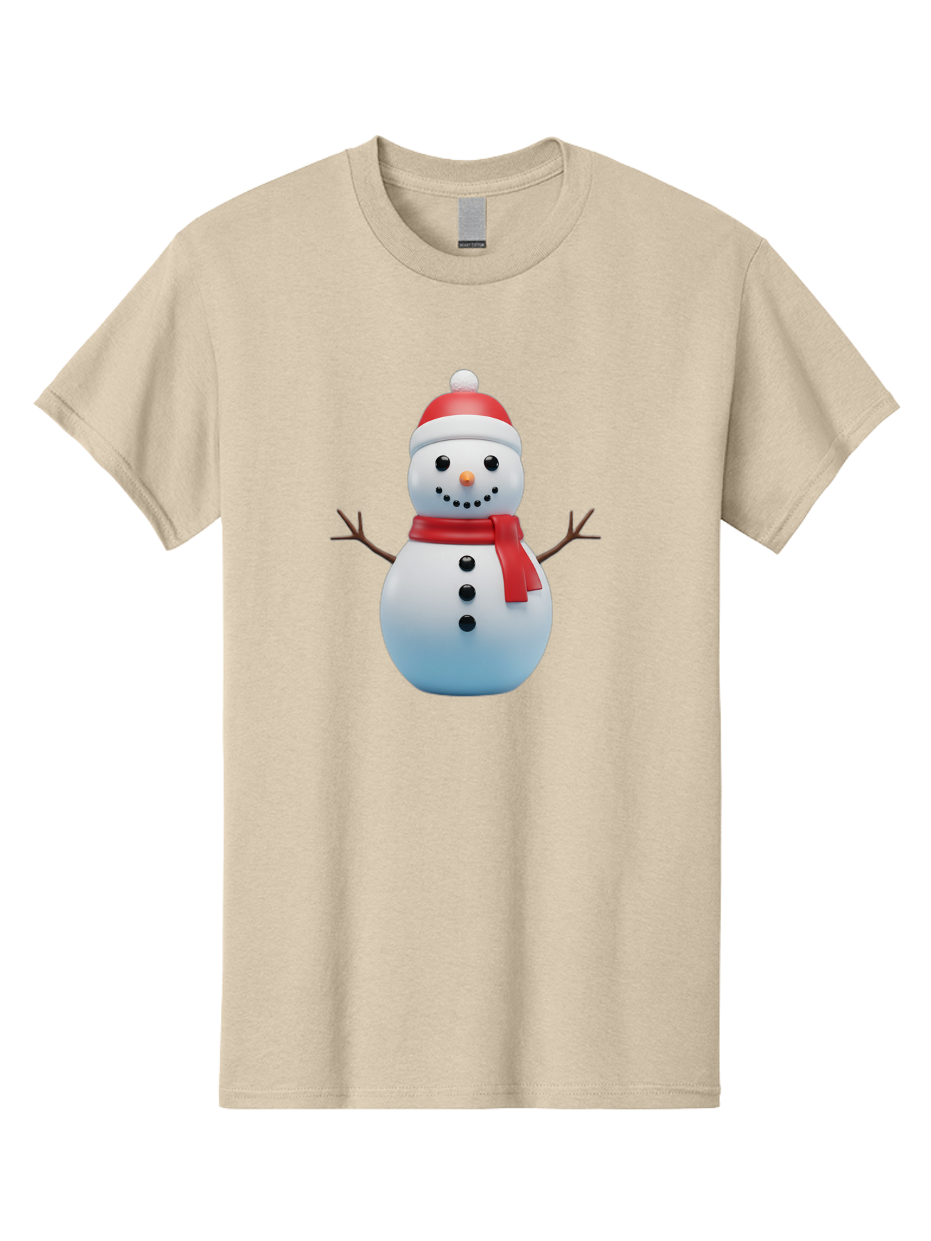 Snowman-1 Men'S Graphic Tee, 100% Cotton, Comfortable Casual Summer Wear, Machine Washable, 3D Snowman, Winter Character, Festive Holiday, Red Scarf, Santa Hat, Cartoon Style, Smiling Face, Stick Arms, Black Buttons, Orange Nose, Bac437