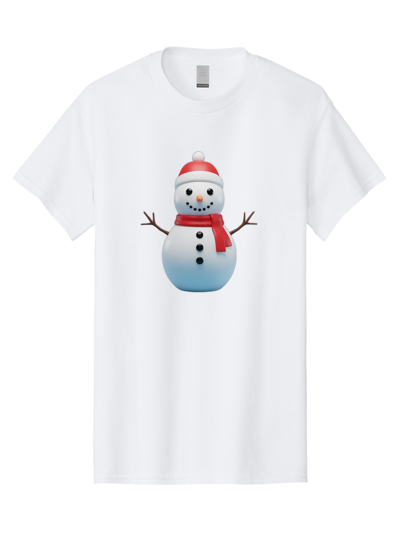 Snowman-1 Men'S Graphic Tee, 100% Cotton, Comfortable Casual Summer Wear, Machine Washable, 3D Snowman, Winter Character, Festive Holiday, Red Scarf, Santa Hat, Cartoon Style, Smiling Face, Stick Arms, Black Buttons, Orange Nose, Bac437