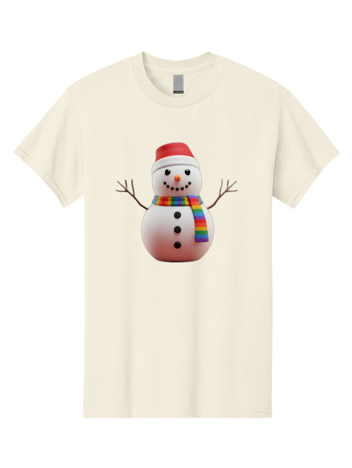 Snowman-2 Men'S Graphic Tee, 100% Cotton, Comfortable Casual Summer Wear, Machine Washable, Snowman With Rainbow Scarf, Christmas Decoration, Winter Wonderland, Festive Character, Holiday Cheer, Colorful Snowman, Winter Scene, Fun Snowman, Bac438