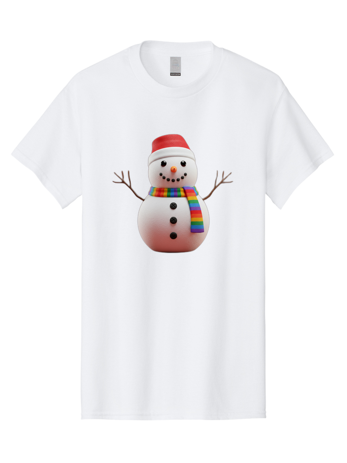 Snowman-2 Men'S Graphic Tee, 100% Cotton, Comfortable Casual Summer Wear, Machine Washable, Snowman With Rainbow Scarf, Christmas Decoration, Winter Wonderland, Festive Character, Holiday Cheer, Colorful Snowman, Winter Scene, Fun Snowman, Bac438