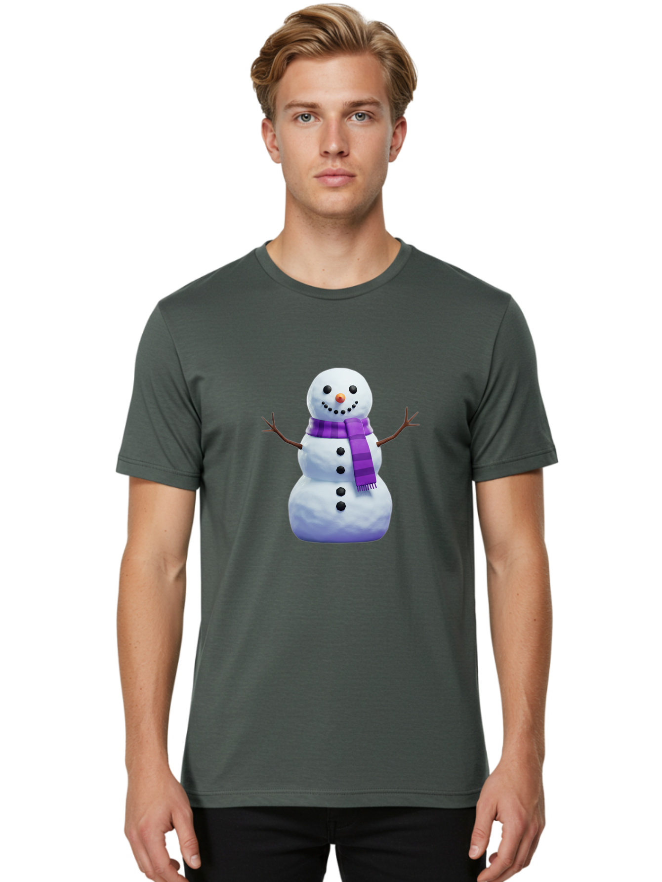 Snowman-5 Men'S Graphic Tee, 100% Cotton, Comfortable Casual Summer Wear, Machine Washable, Snowman With Purple Scarf, Winter Character, Festive Decoration, Cartoon Snowman, Holiday Theme, Snowman Illustration, Winter Wonderland, Bac441