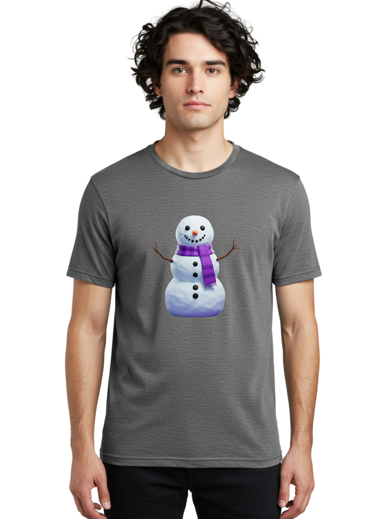 Snowman-5 Men'S Graphic Tee, 100% Cotton, Comfortable Casual Summer Wear, Machine Washable, Snowman With Purple Scarf, Winter Character, Festive Decoration, Cartoon Snowman, Holiday Theme, Snowman Illustration, Winter Wonderland, Bac441