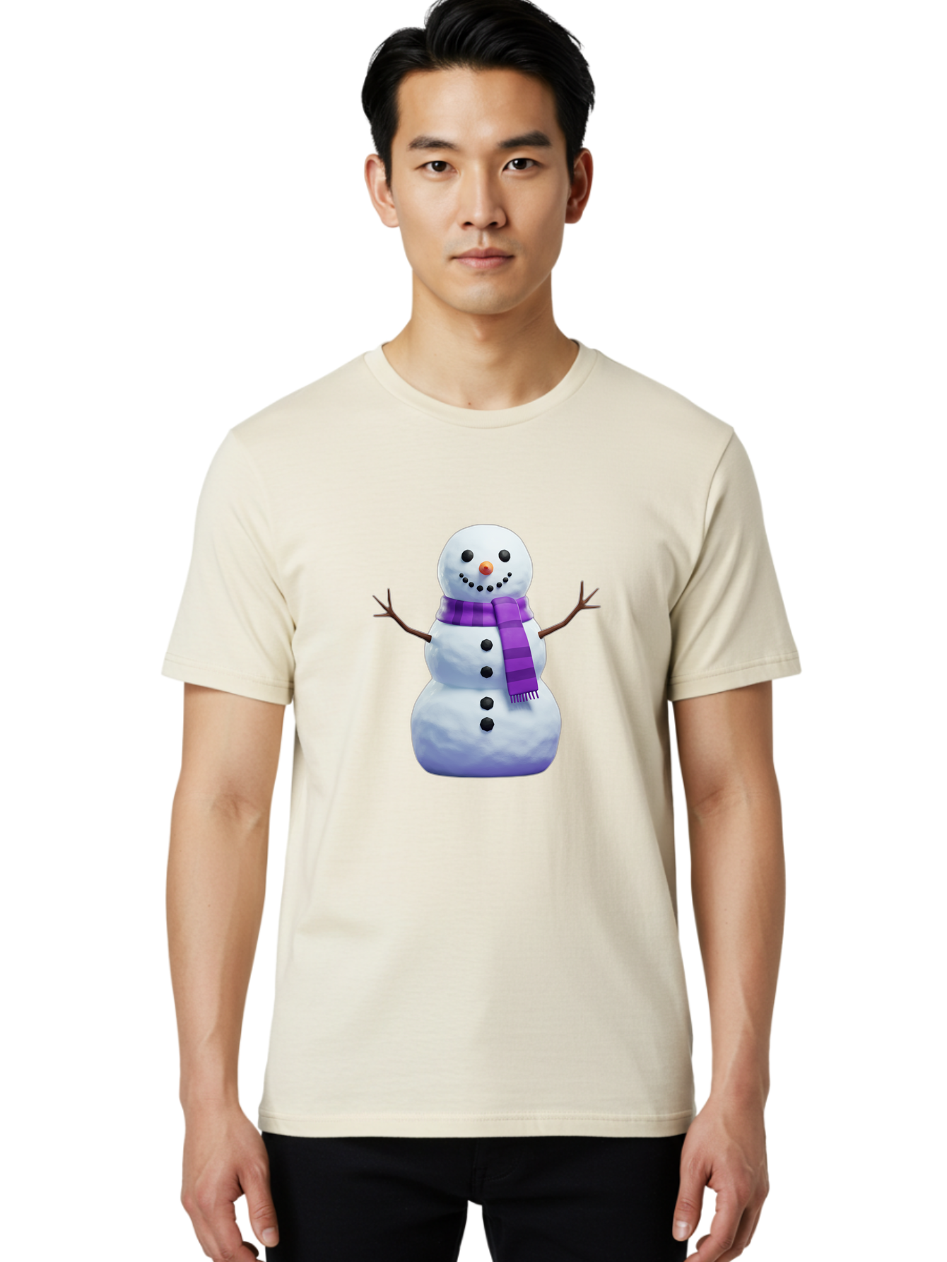 Snowman-5 Men'S Graphic Tee, 100% Cotton, Comfortable Casual Summer Wear, Machine Washable, Snowman With Purple Scarf, Winter Character, Festive Decoration, Cartoon Snowman, Holiday Theme, Snowman Illustration, Winter Wonderland, Bac441