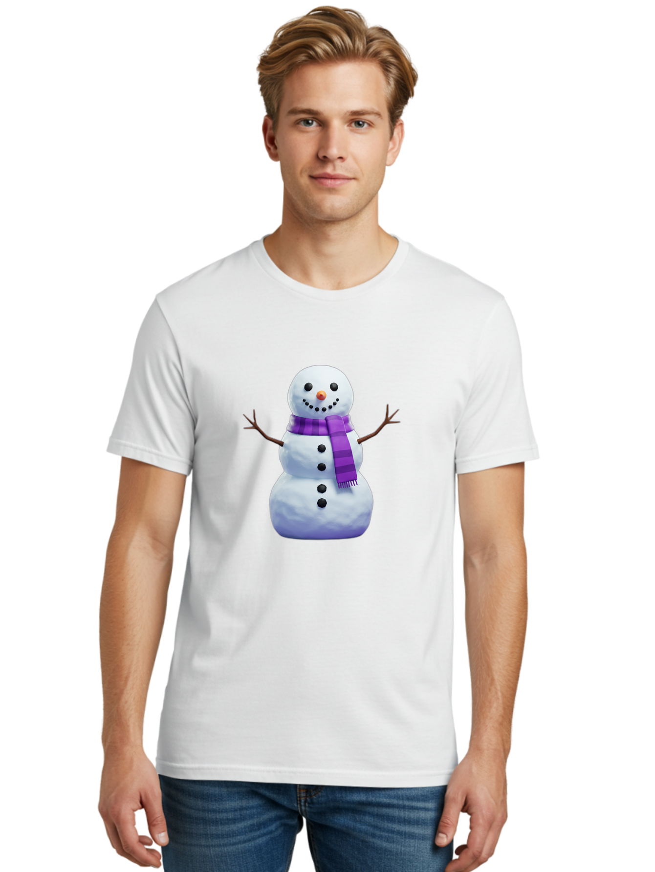 Snowman-5 Men'S Graphic Tee, 100% Cotton, Comfortable Casual Summer Wear, Machine Washable, Snowman With Purple Scarf, Winter Character, Festive Decoration, Cartoon Snowman, Holiday Theme, Snowman Illustration, Winter Wonderland, Bac441