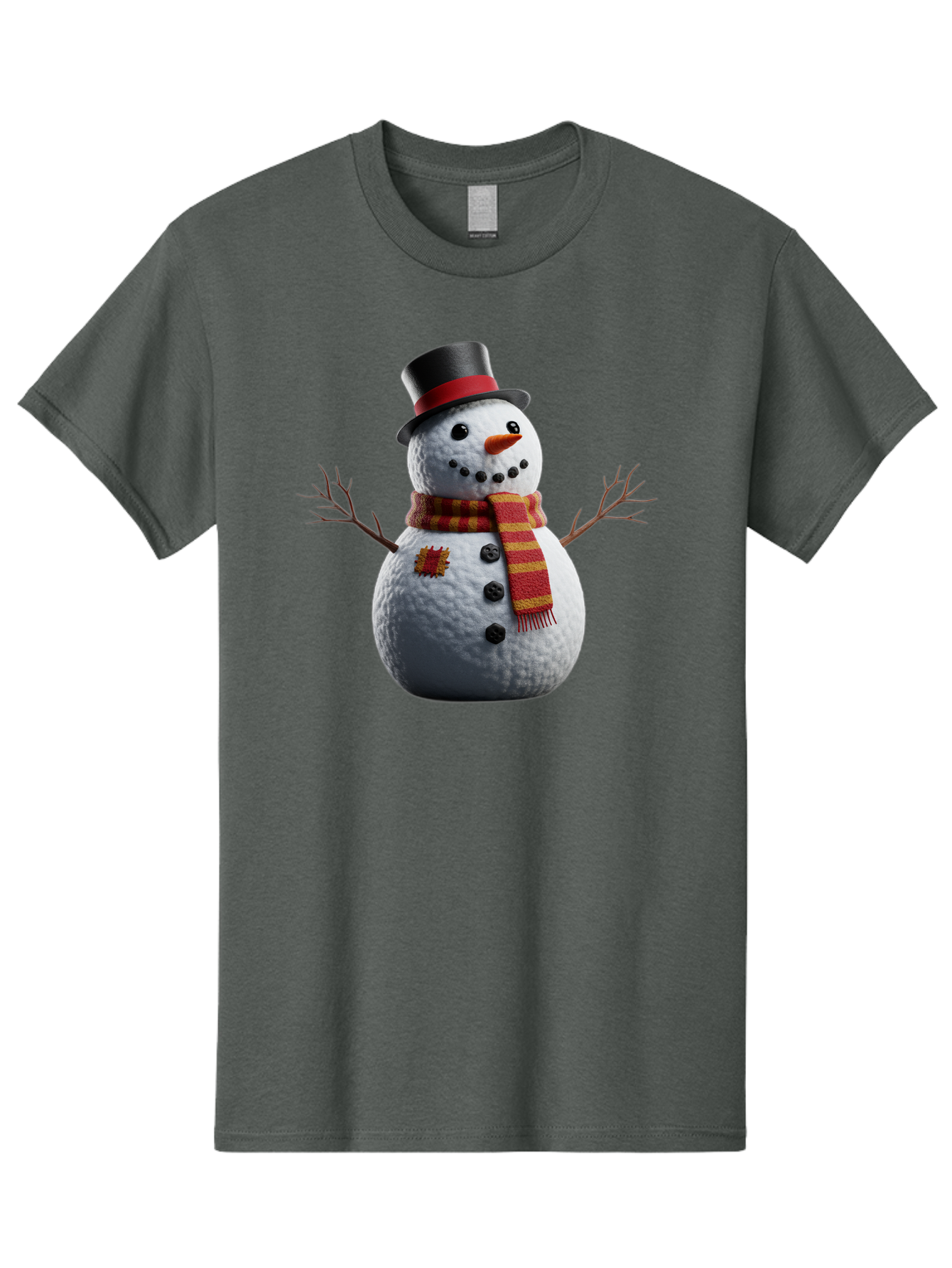 Snowman-In-Top-Hat Men'S Graphic Tee, 100% Cotton, Comfortable Casual Summer Wear, Machine Washable, Snowman With Top Hat, Red And Yellow Striped Scarf, Carrot Nose, Coal Eyes, Festive Winter Character, Winter Holiday Season, Bac443