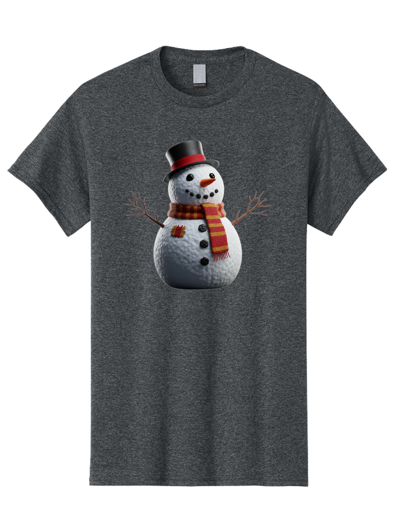 Snowman-In-Top-Hat Men'S Graphic Tee, 100% Cotton, Comfortable Casual Summer Wear, Machine Washable, Snowman With Top Hat, Red And Yellow Striped Scarf, Carrot Nose, Coal Eyes, Festive Winter Character, Winter Holiday Season, Bac443